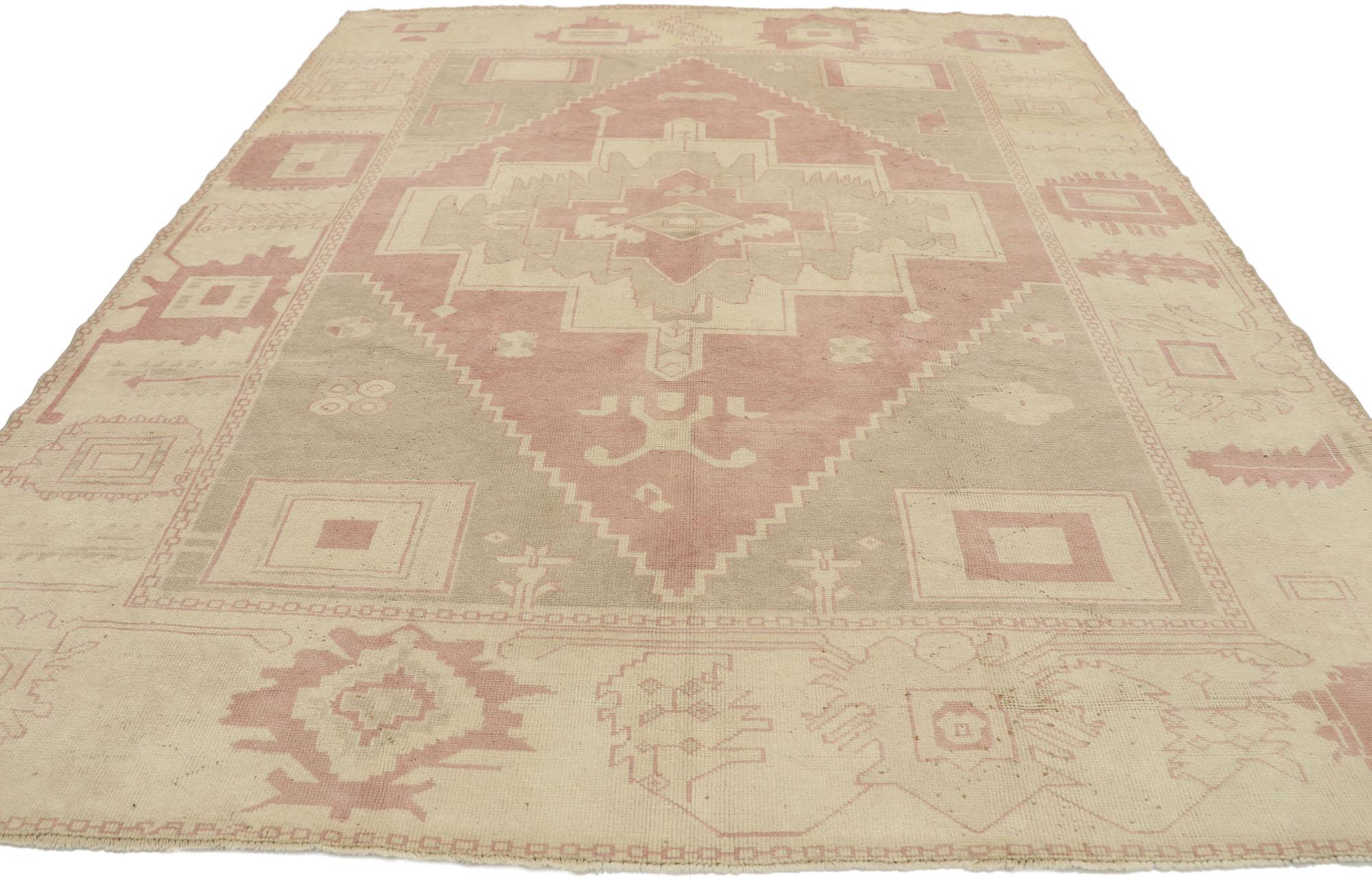 20th Century Vintage Turkish Oushak Rug with French Boho Chic Transitional Style For Sale