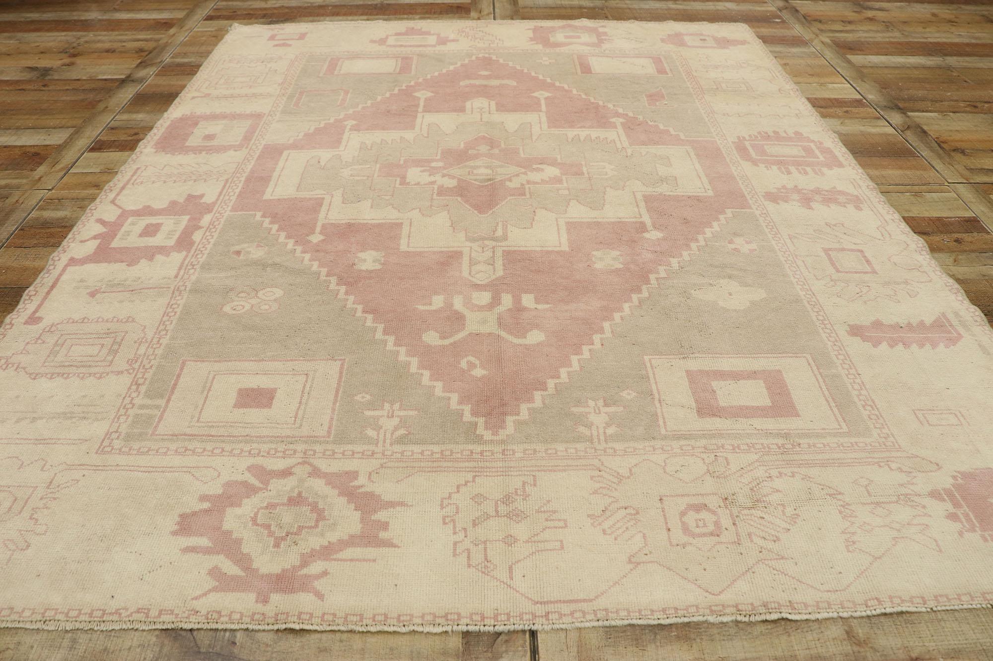 Vintage Turkish Oushak Rug with French Boho Chic Transitional Style For Sale 1