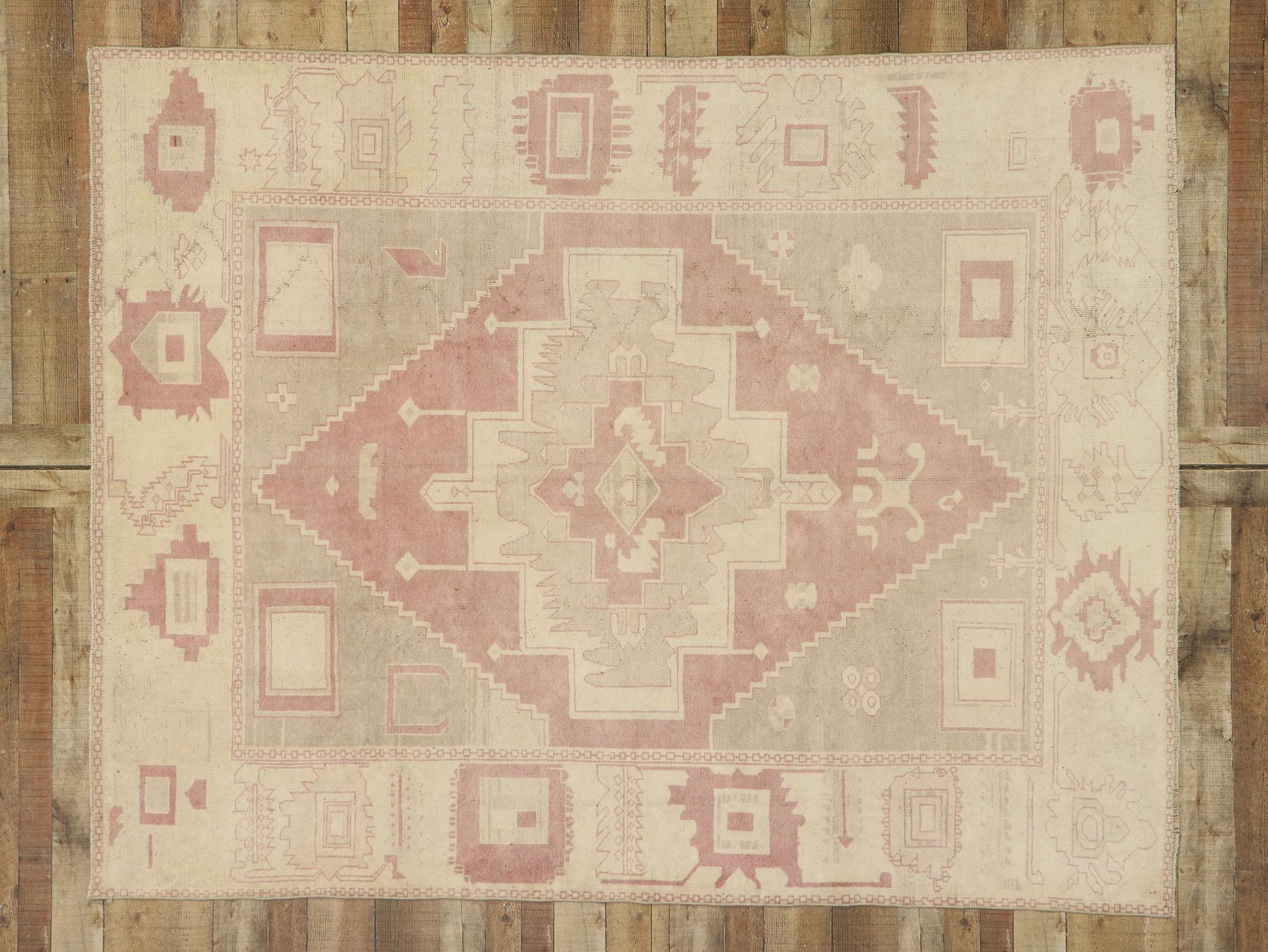 Vintage Turkish Oushak Rug with French Boho Chic Transitional Style For Sale 2