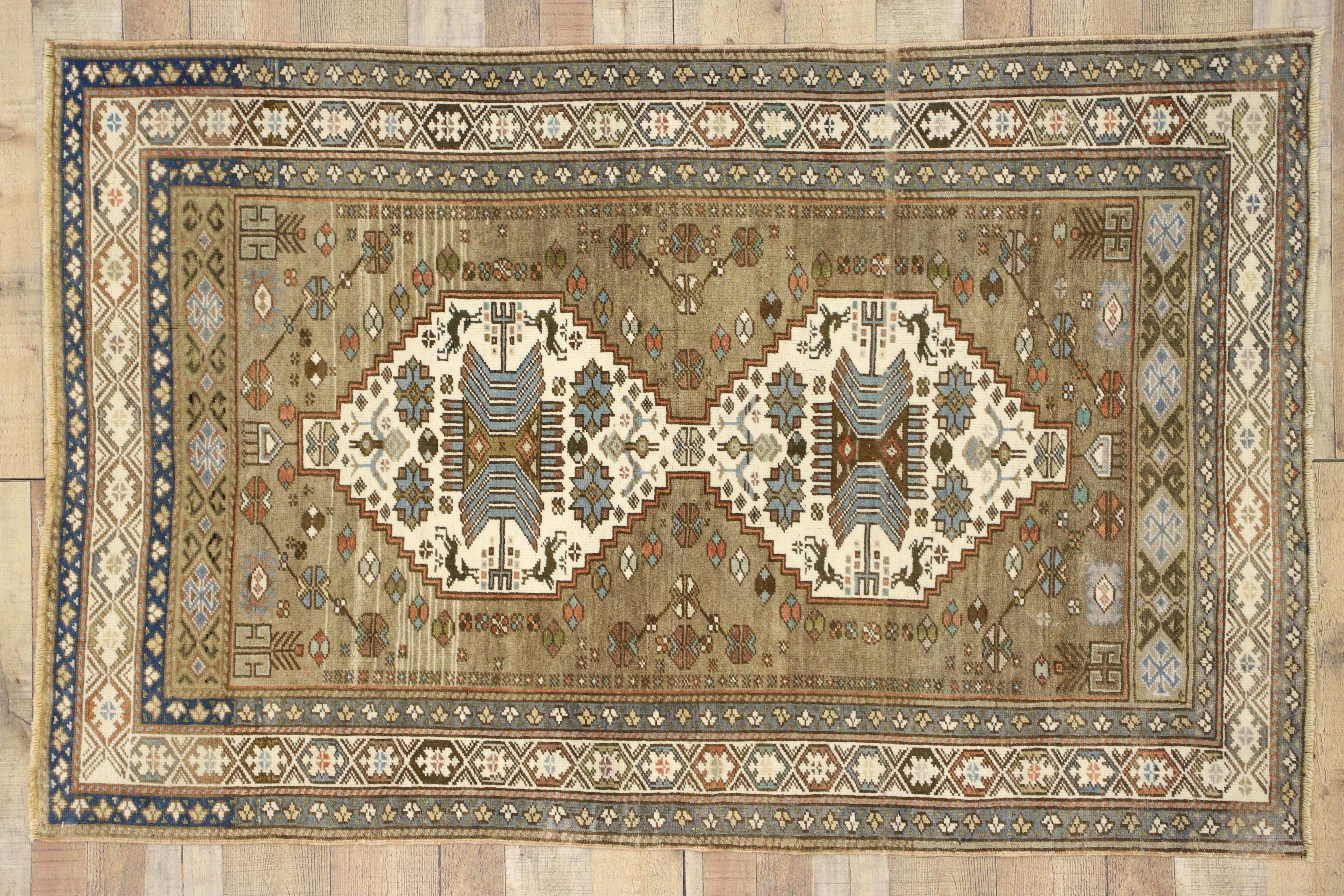 Hand-Knotted Vintage Turkish Oushak Rug with French Country Tribal Style For Sale
