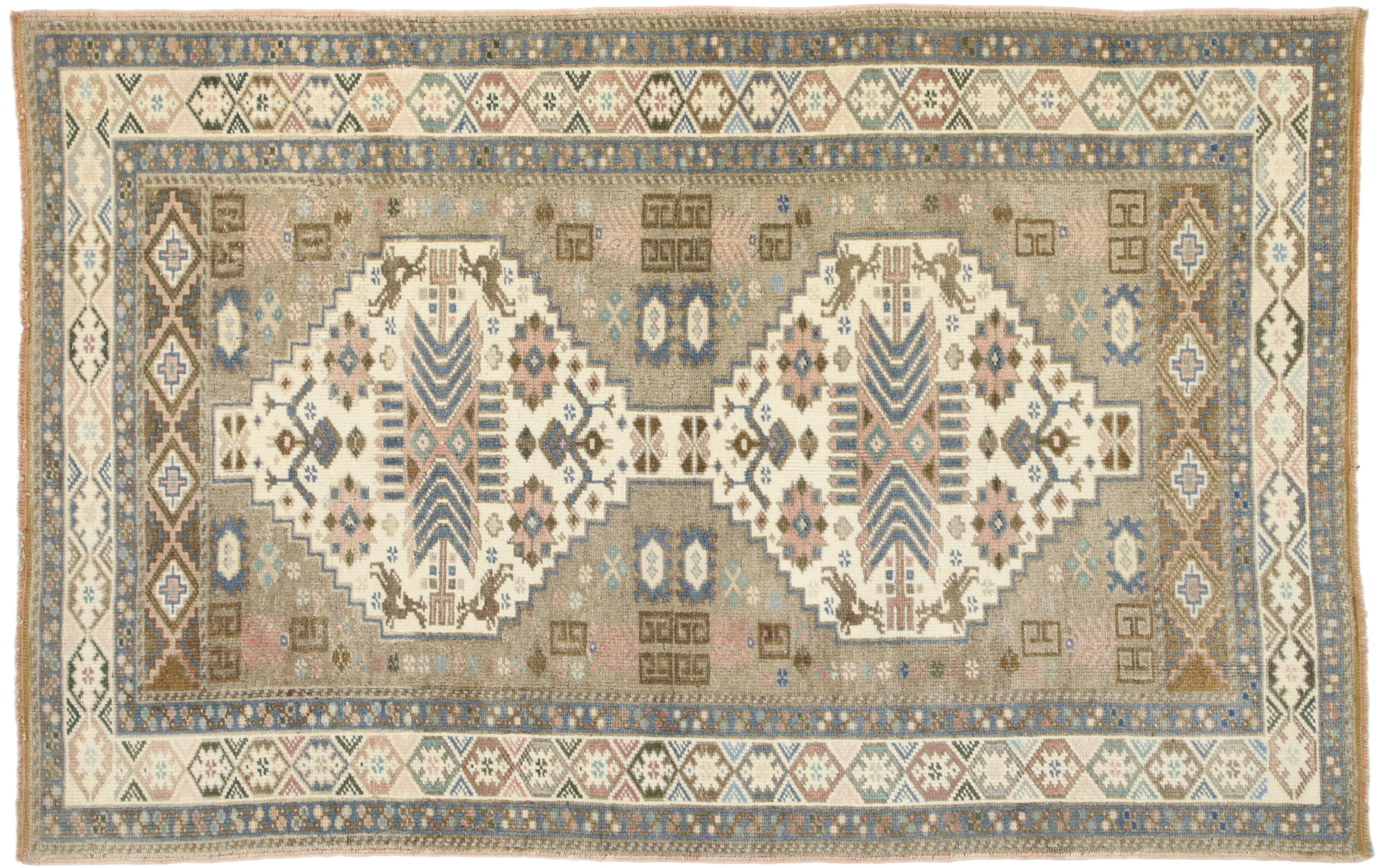 Vintage Turkish Oushak Rug with French Country Tribal Style For Sale 2