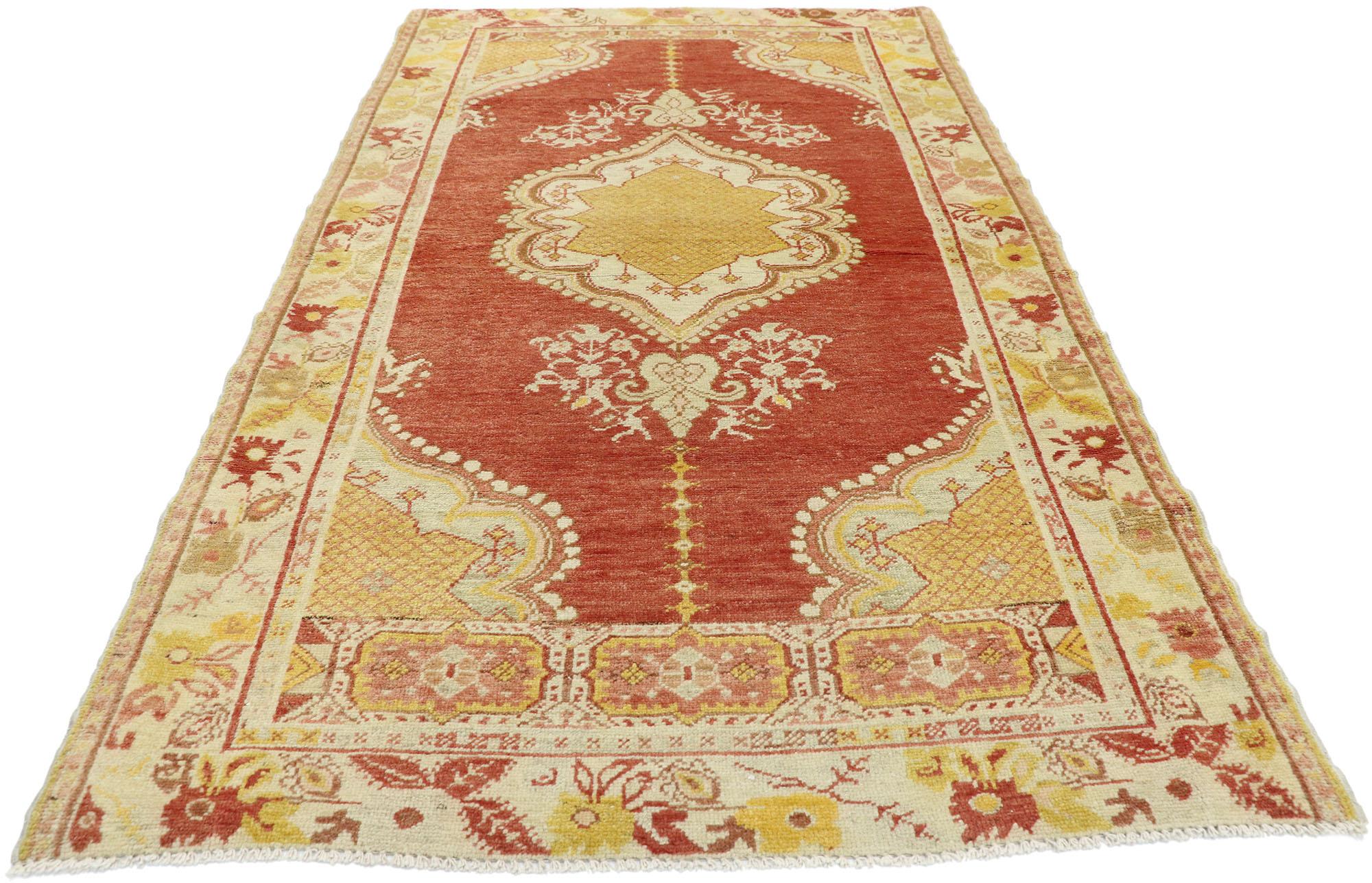 Hand-Knotted Vintage Turkish Oushak Rug with French Provincial and Rococo Style For Sale