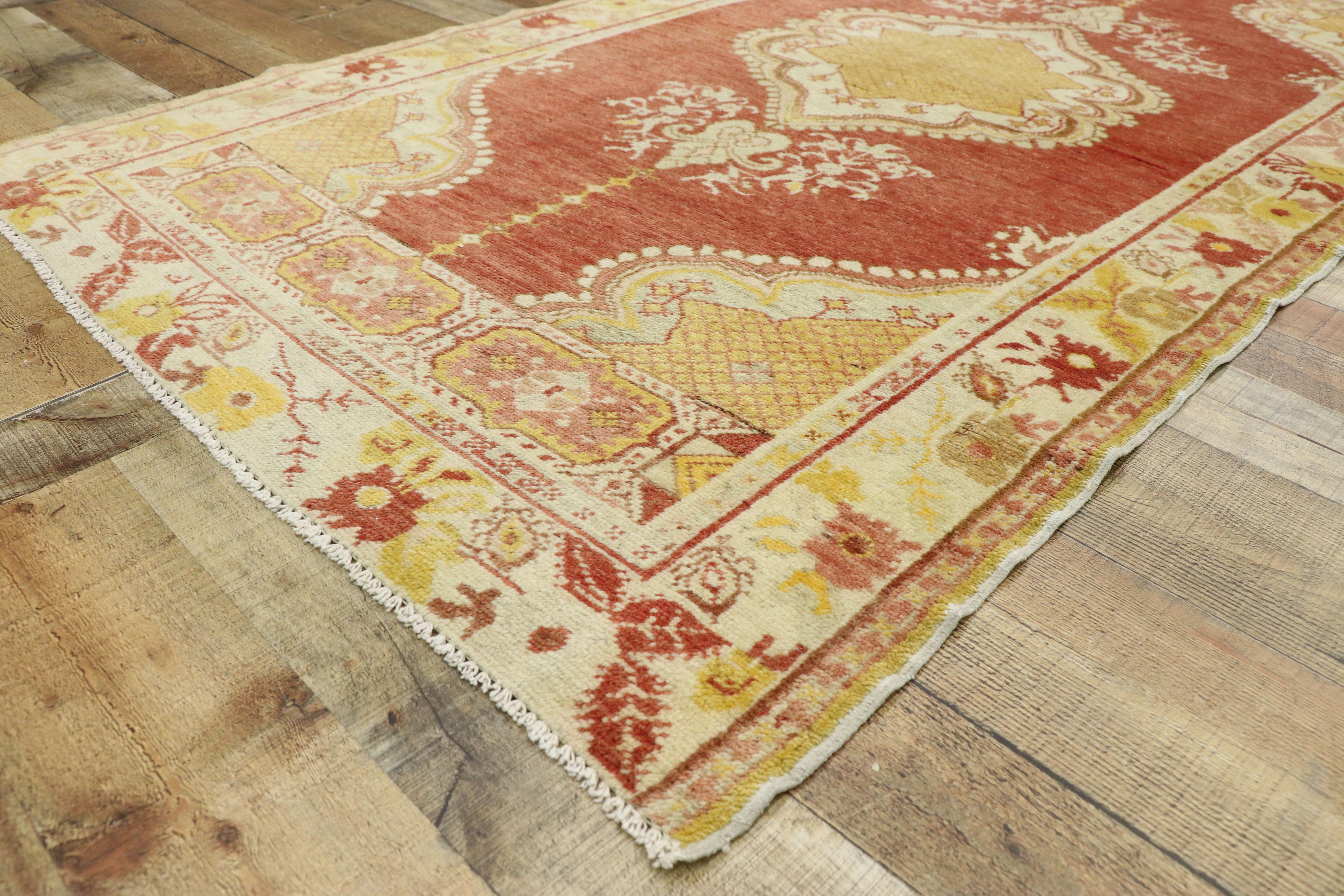 Wool Vintage Turkish Oushak Rug with French Provincial and Rococo Style For Sale