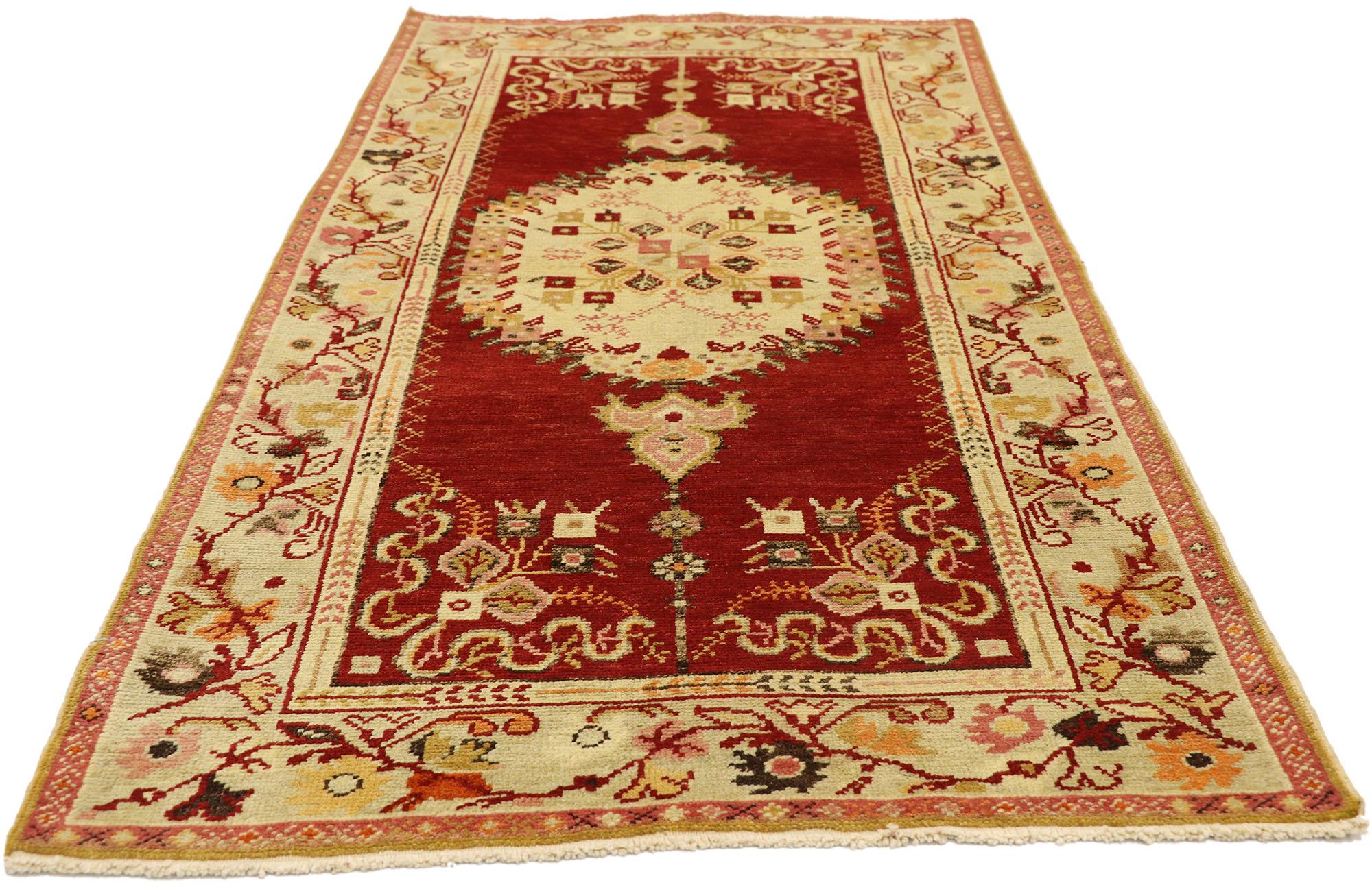 Hand-Knotted Vintage Turkish Oushak Rug with French Rococo Style, Entry or Foyer Rug For Sale