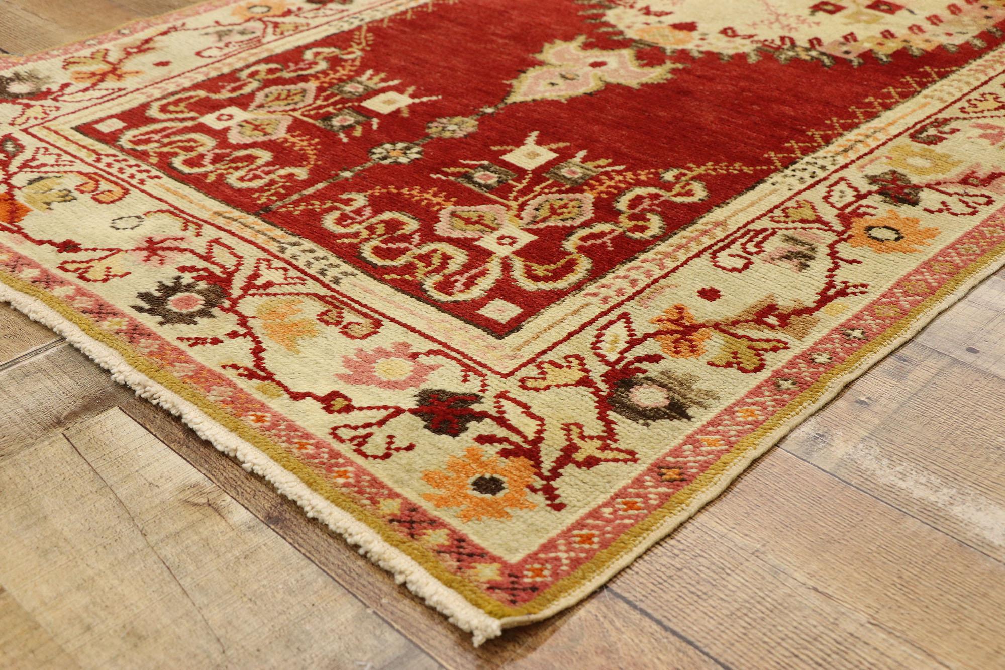 Wool Vintage Turkish Oushak Rug with French Rococo Style, Entry or Foyer Rug For Sale