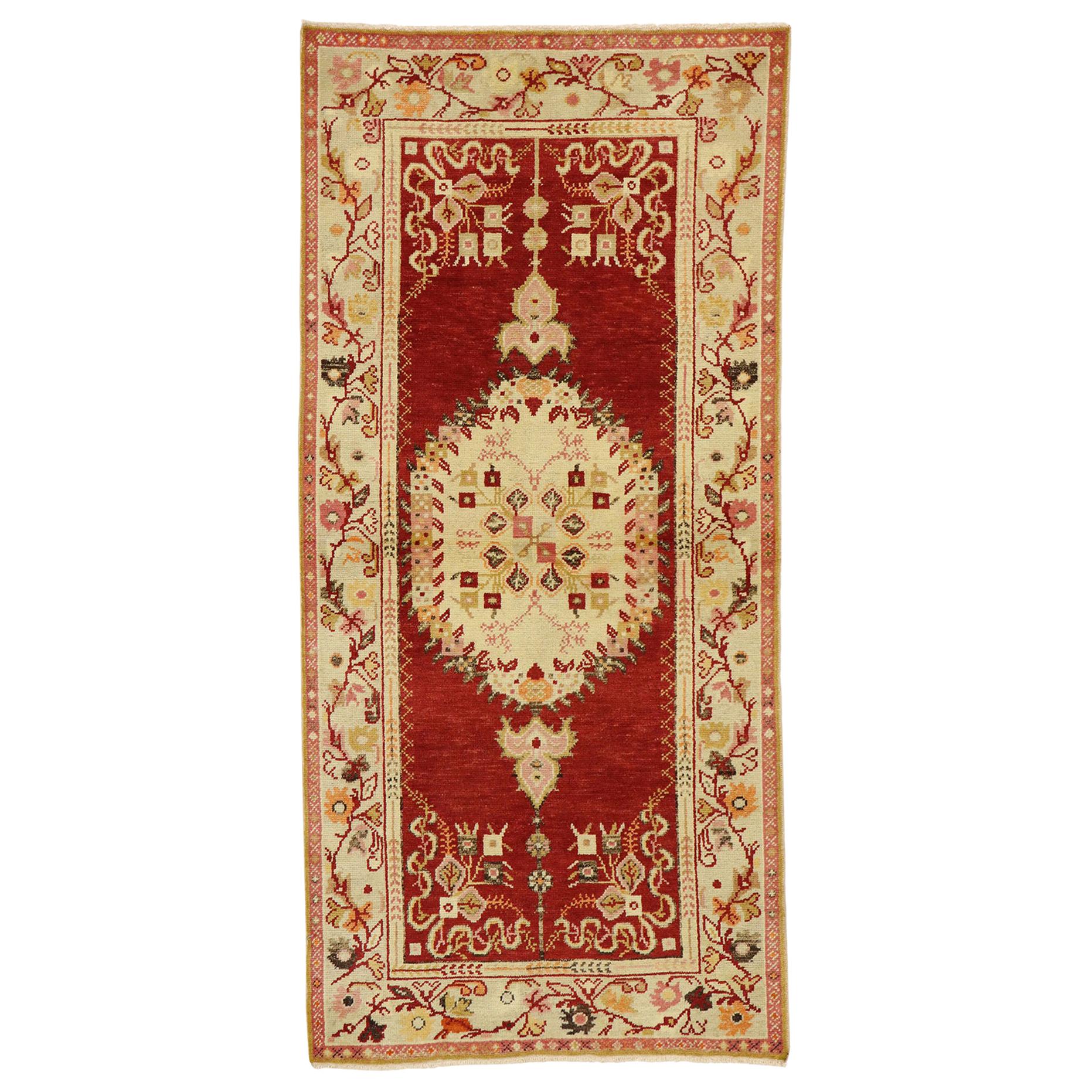 Vintage Turkish Oushak Rug with French Rococo Style, Entry or Foyer Rug For Sale