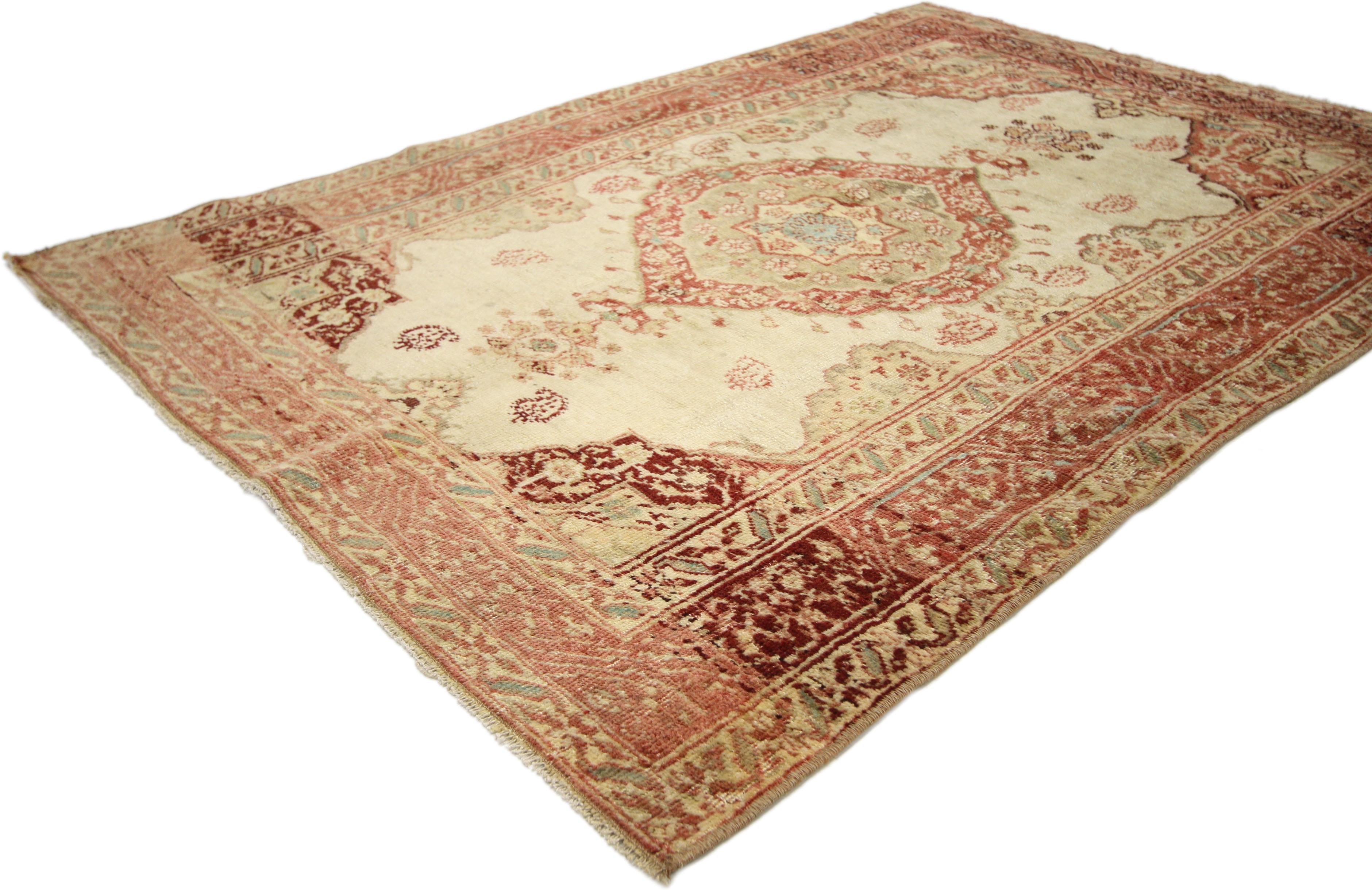 Hand-Knotted Vintage Turkish Oushak Rug with French Rococo Style For Sale