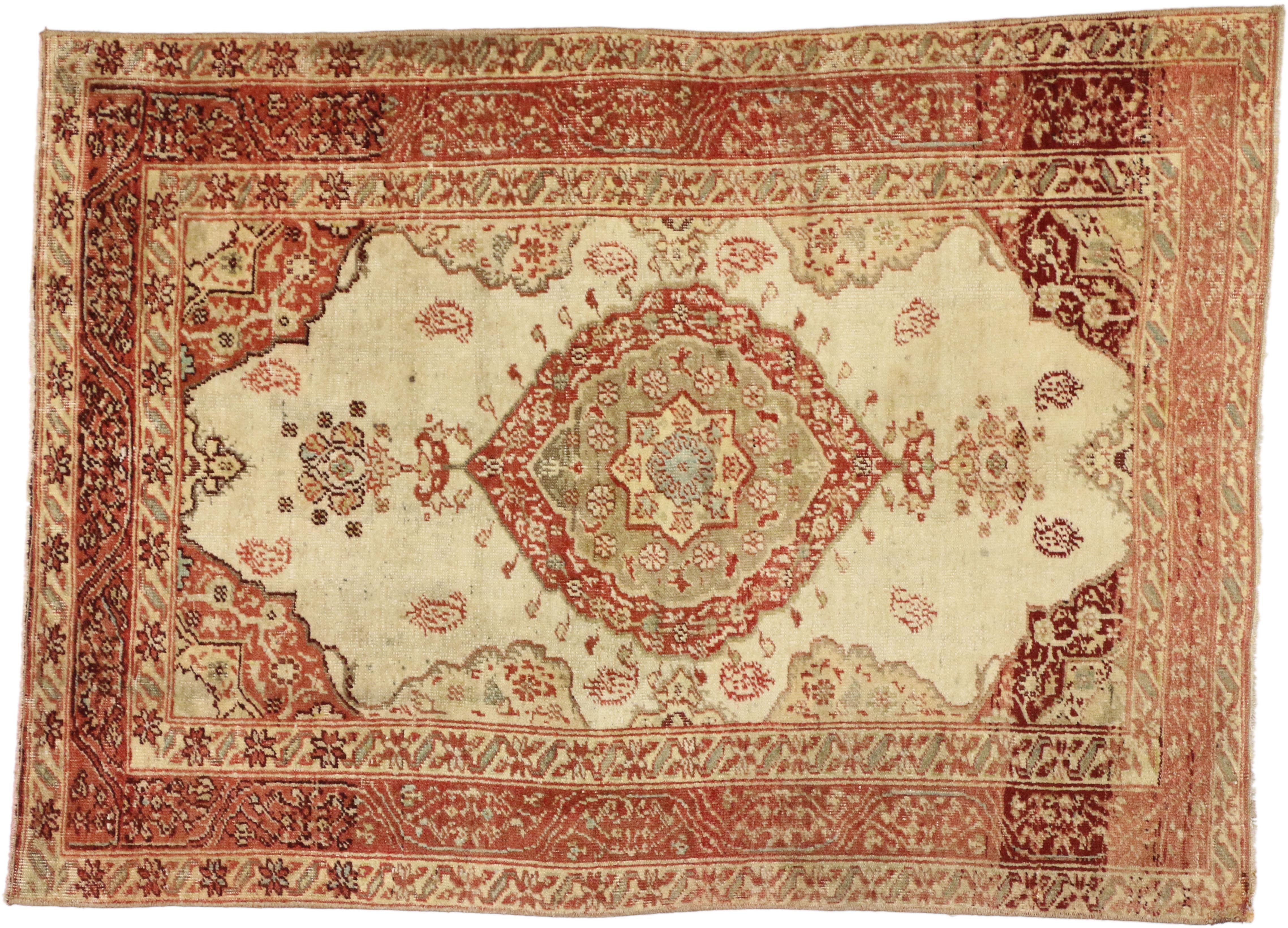 Wool Vintage Turkish Oushak Rug with French Rococo Style For Sale
