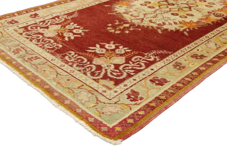 French Rococo Rug Style Vintage Turkish Oushak Rug with French Rococo Style, Kitchen, Foyer or ...