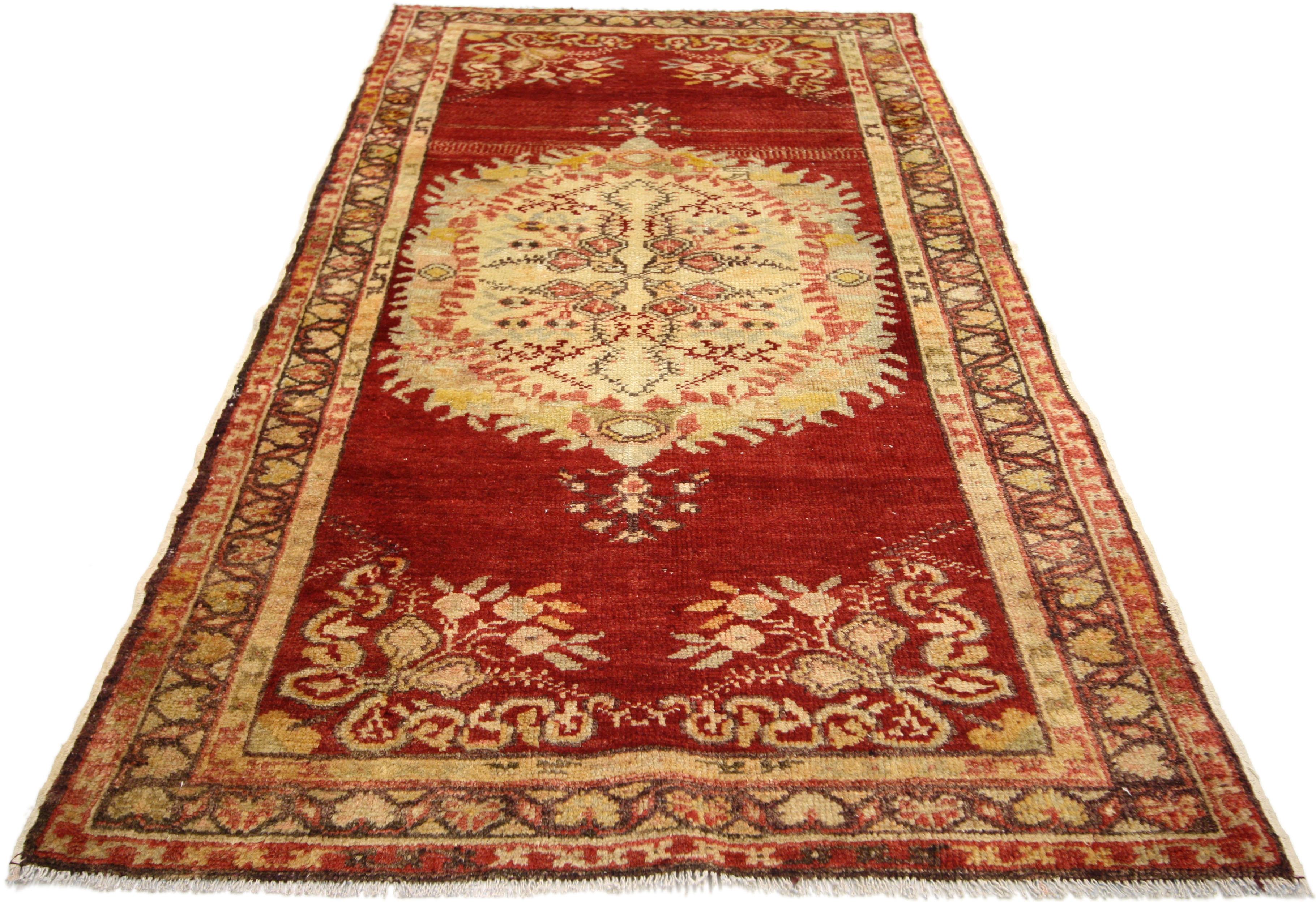 Jacobean Vintage Turkish Oushak Rug with French Rococo Style, Kitchen, Foyer or Entry Rug For Sale