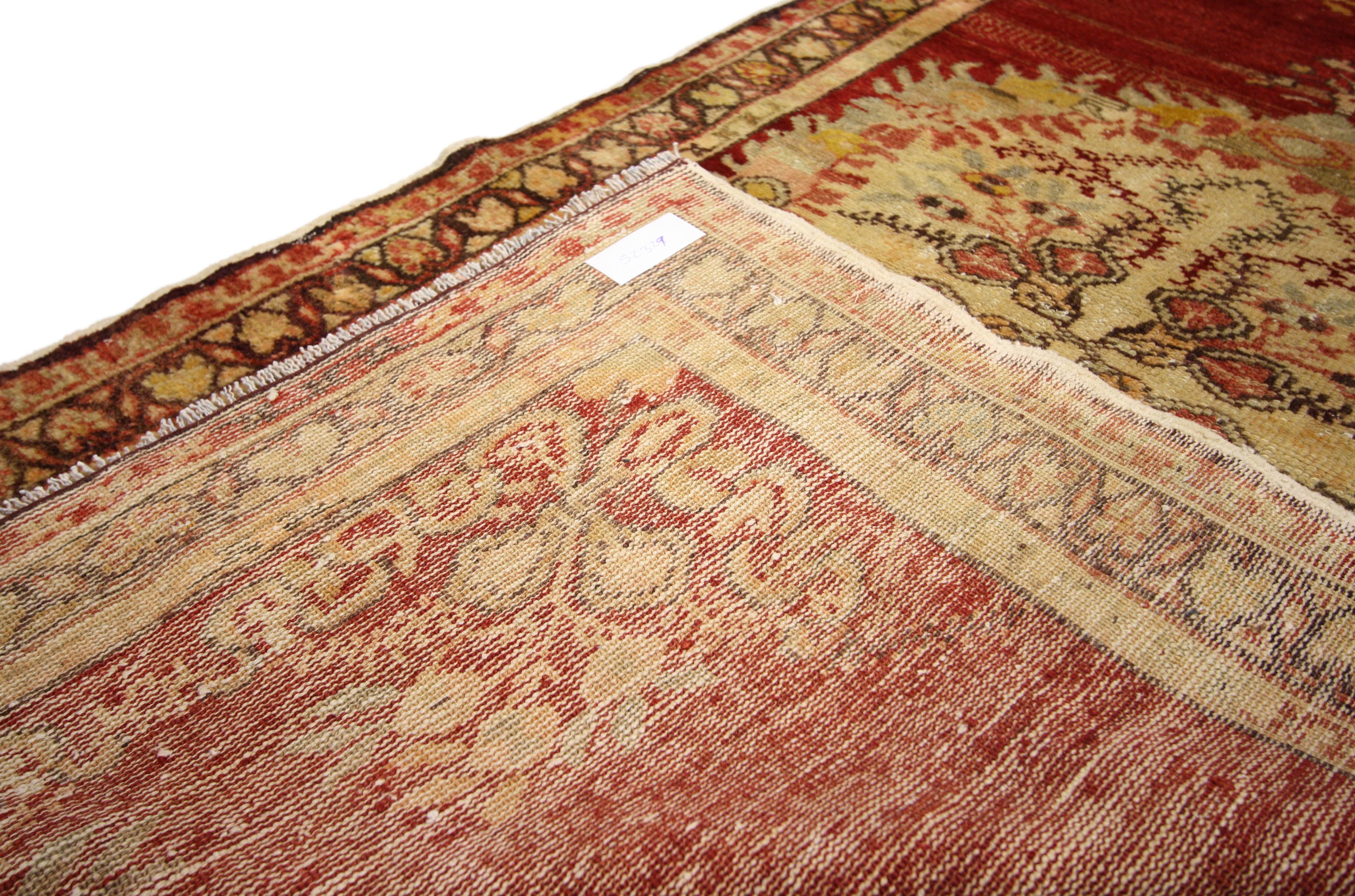 Hand-Knotted Vintage Turkish Oushak Rug with French Rococo Style, Kitchen, Foyer or Entry Rug For Sale