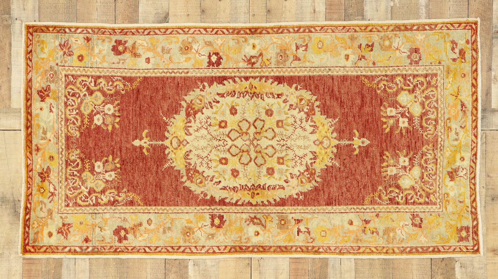 1950’s Turkish Oushak Carpet with Traditional Style In Distressed Condition For Sale In Dallas, TX