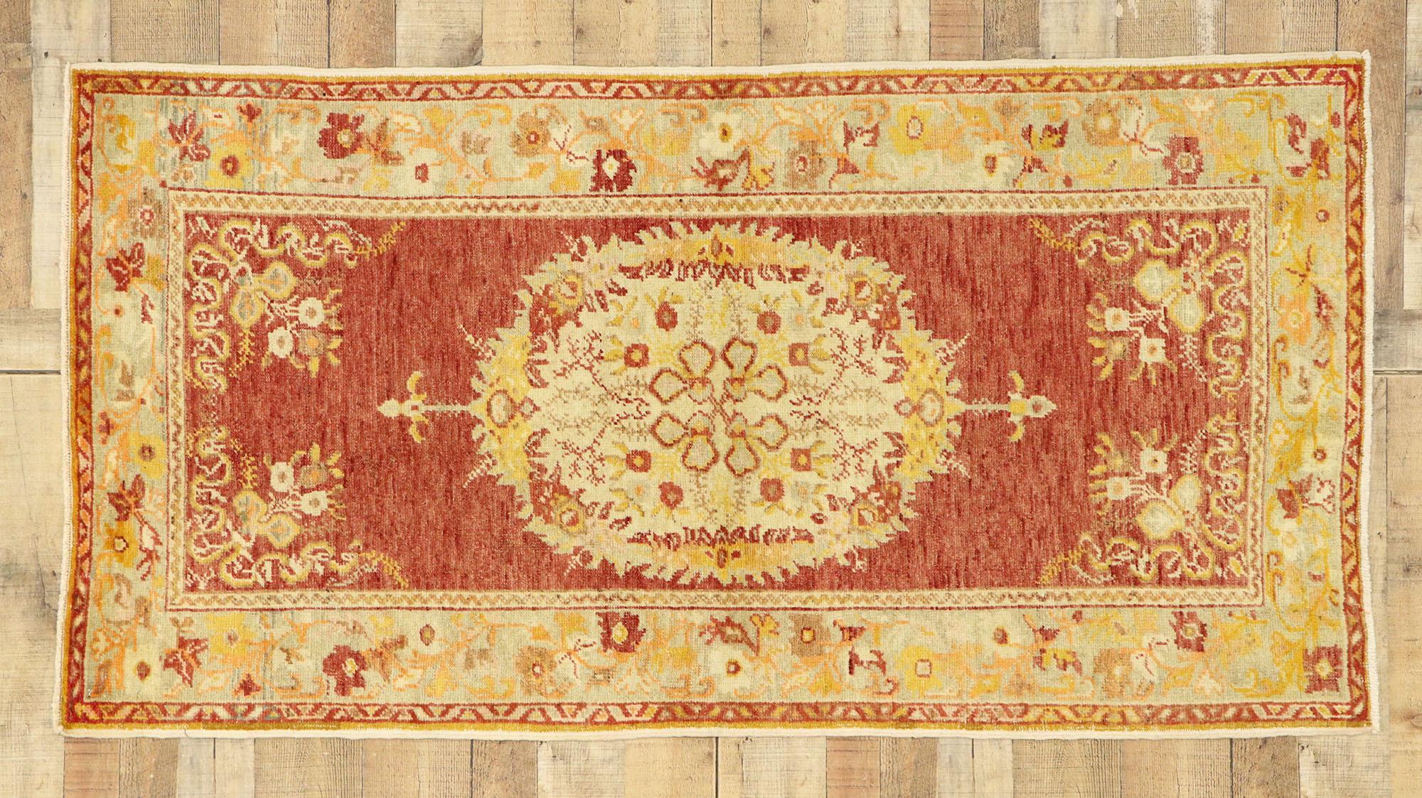 20th Century Vintage Turkish Oushak Rug with French Rococo Style, Kitchen, Foyer or Entry Rug For Sale