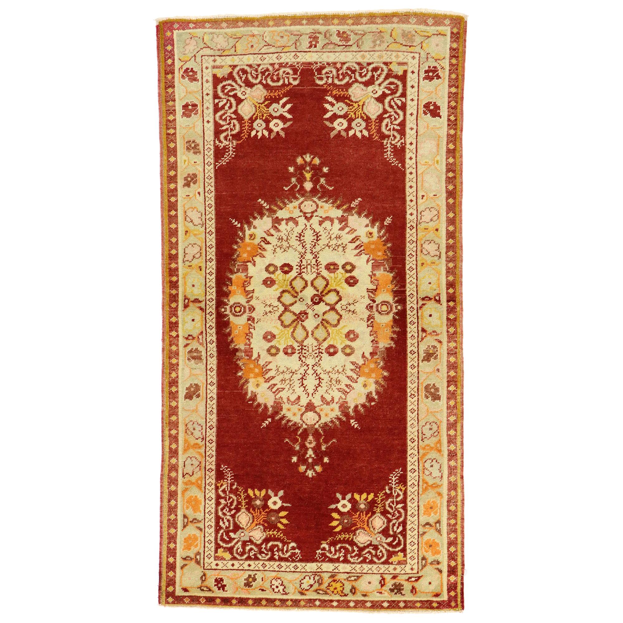Vintage Turkish Oushak Rug with French Rococo Style, Kitchen, Foyer or Entry Rug For Sale