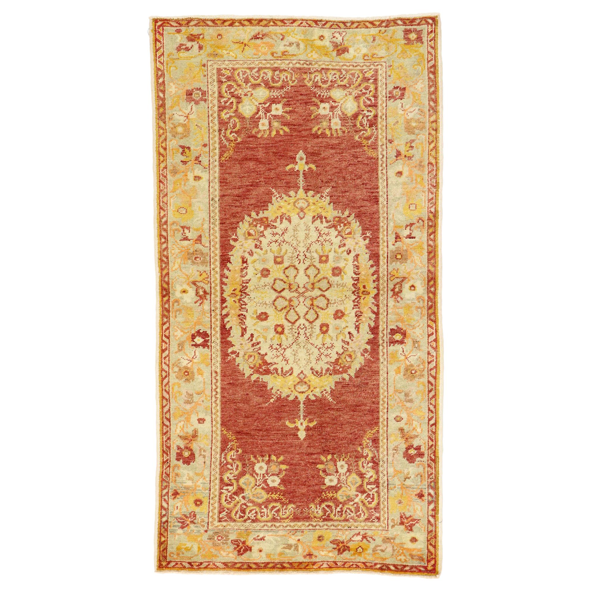 Vintage Turkish Oushak Rug with French Rococo Style, Kitchen, Foyer or Entry Rug For Sale