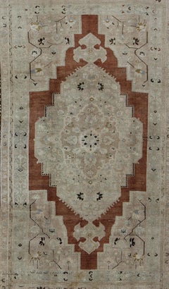Vintage Turkish Oushak Rug with Geometric Design in Sienna, Brown & Neutrals