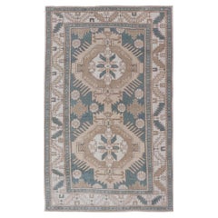 Vintage Turkish Oushak Rug with Geometric Medallions 3'10" x 6'7" #