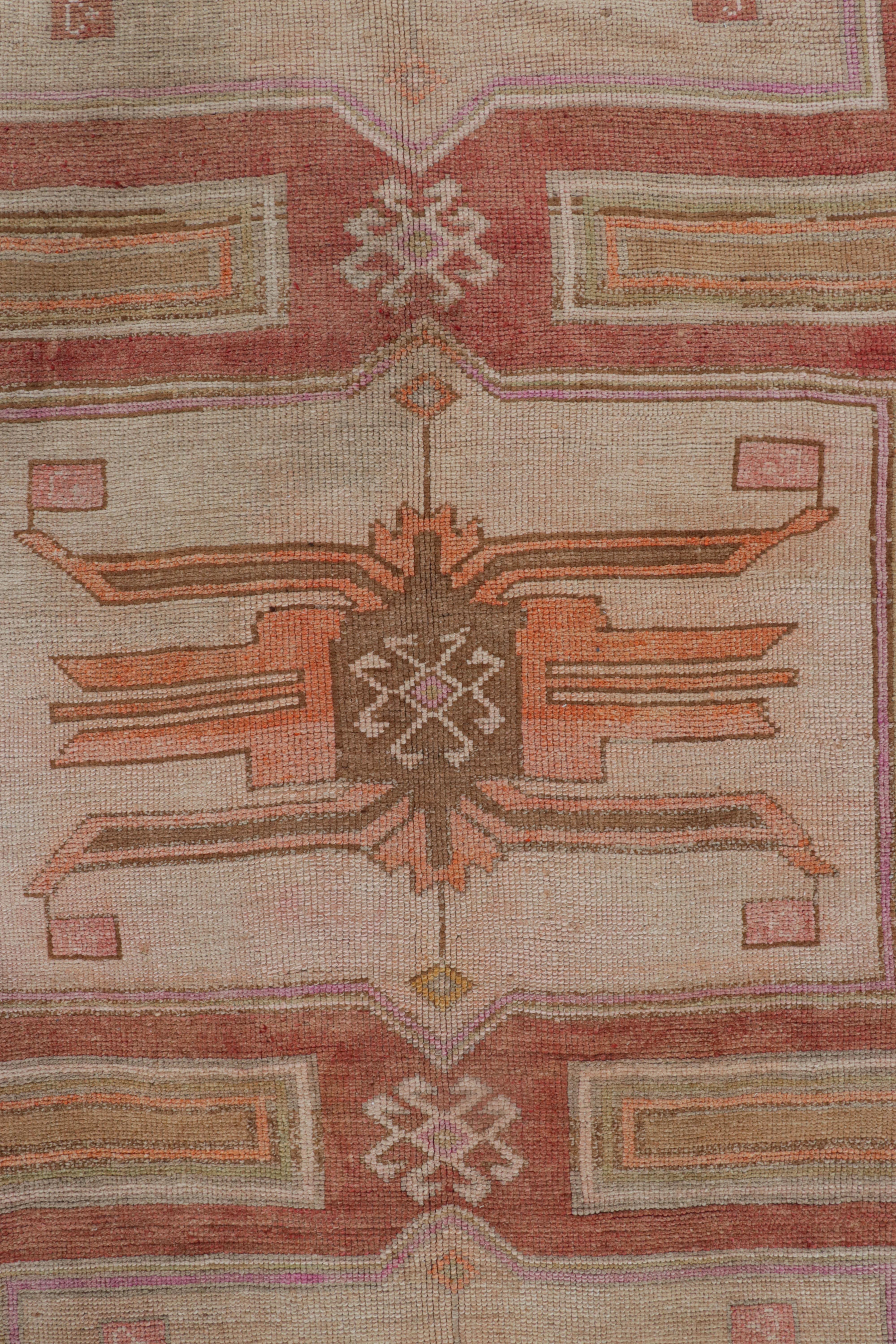 Hand-Knotted Vintage Turkish Oushak Rug with Geometric Medallions, from Rug & Kilim For Sale