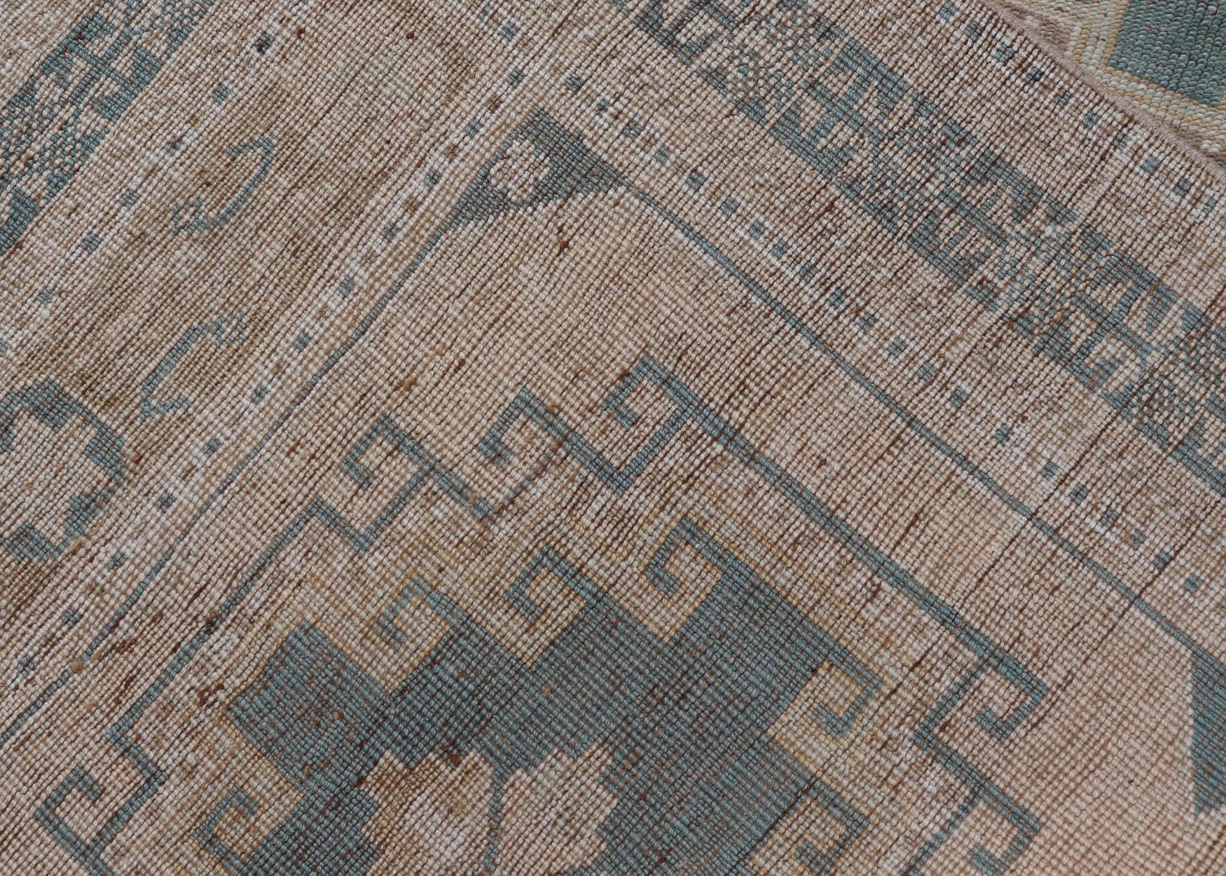 Vintage Turkish Oushak Rug With Geometric Medallions in Soft Green  3'3 x 6'1 3