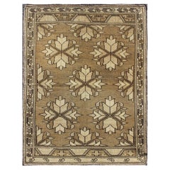 Vintage Turkish Oushak Rug with Geometric Motifs in Warm Beige Green 3'2 x 4'4