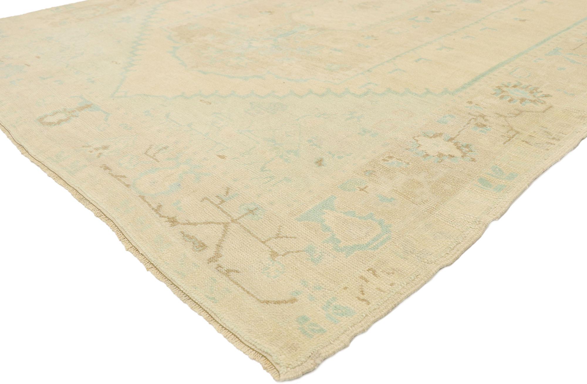52967, vintage Turkish Oushak Rug with Gustavian Swedish country cottage style 05'09 x 08'10. Balancing Gustavian grace with Swedish simplicity, this hand knotted wool vintage Turkish Oushak rug displays nostalgic charm and inimitable warmth. The