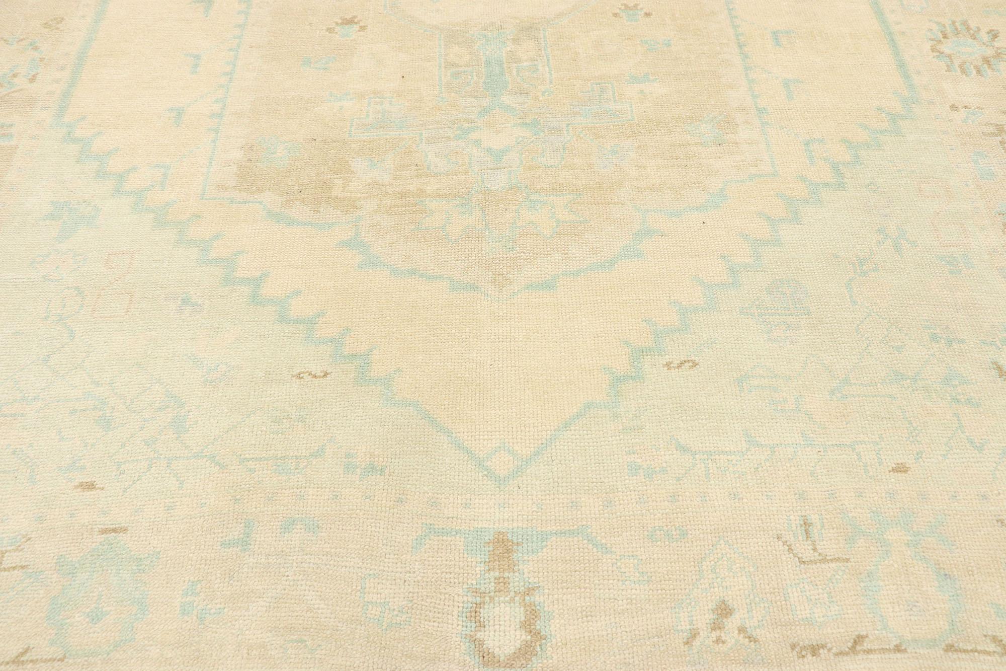 Vintage Turkish Oushak Rug with Gustavian Swedish Country Cottage Style In Good Condition For Sale In Dallas, TX