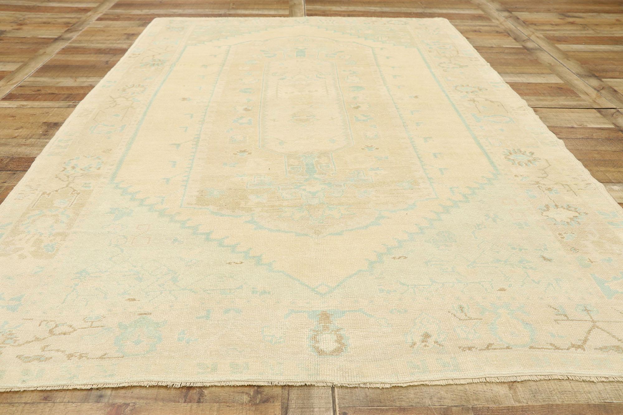 Vintage Turkish Oushak Rug with Gustavian Swedish Country Cottage Style For Sale 1