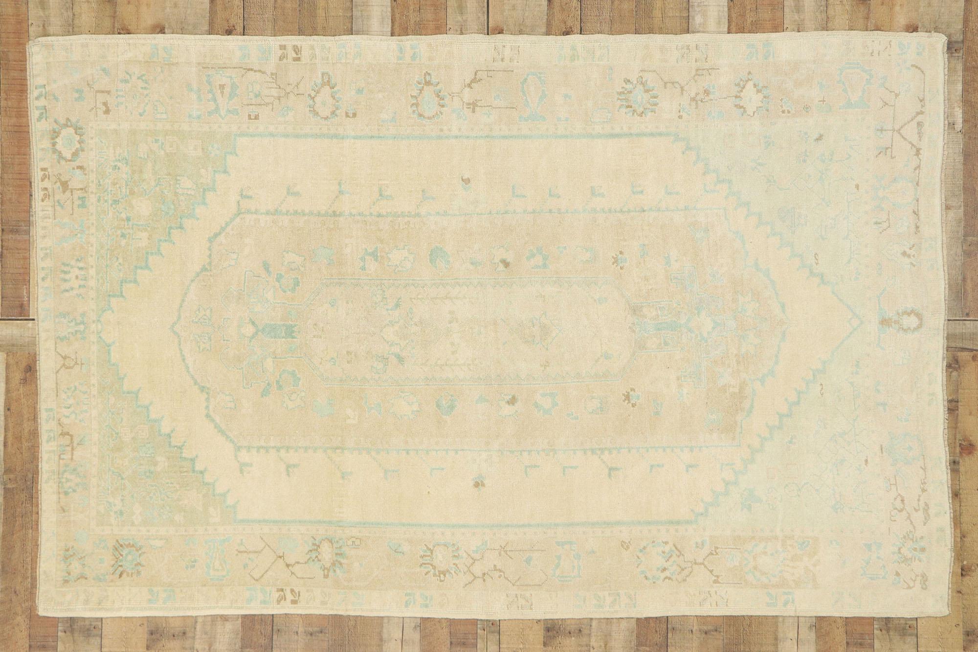 Vintage Turkish Oushak Rug with Gustavian Swedish Country Cottage Style For Sale 2