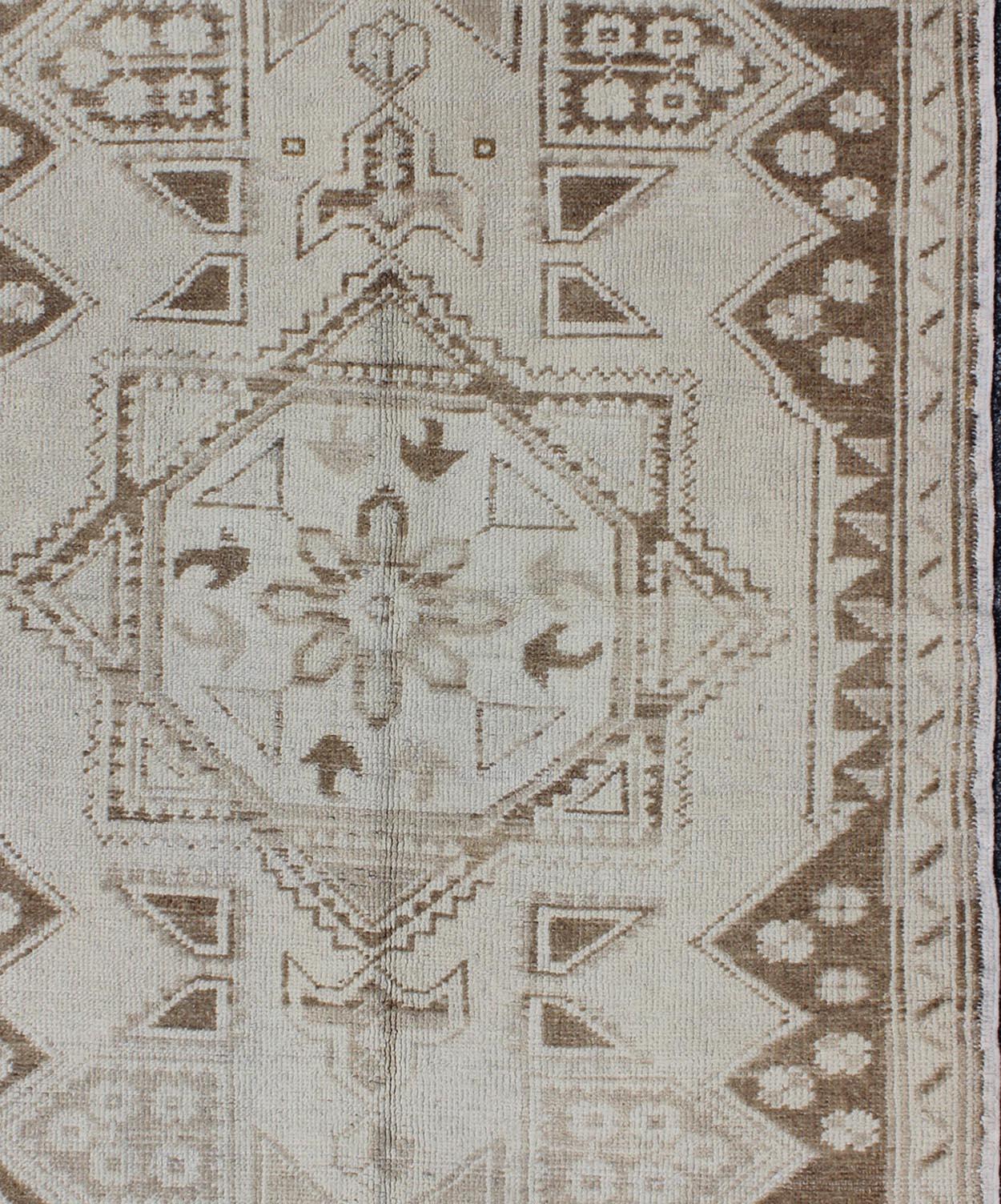 Hand-Knotted Vintage Turkish Oushak Rug with Intricate Geometric Motifs 3'11 x 5'7 For Sale