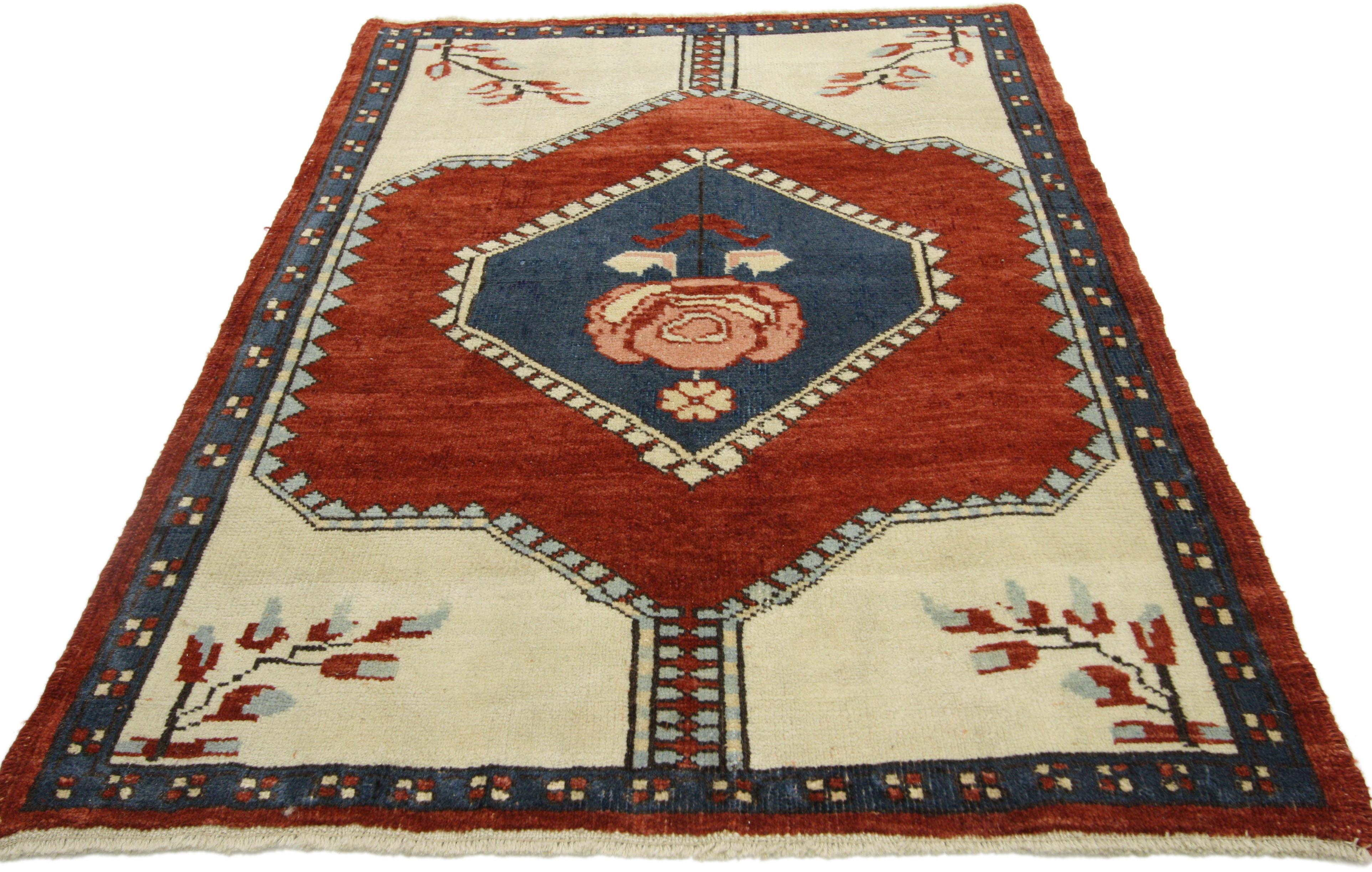 Hand-Knotted Vintage Turkish Oushak Rug with Jacobean Style For Sale