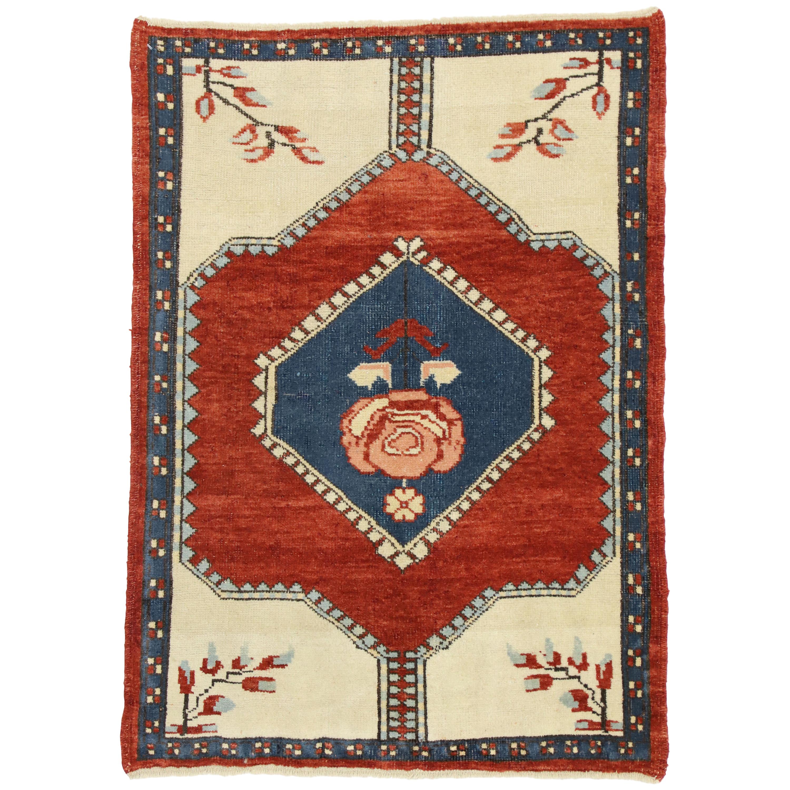 Vintage Turkish Oushak Rug with Jacobean Style For Sale