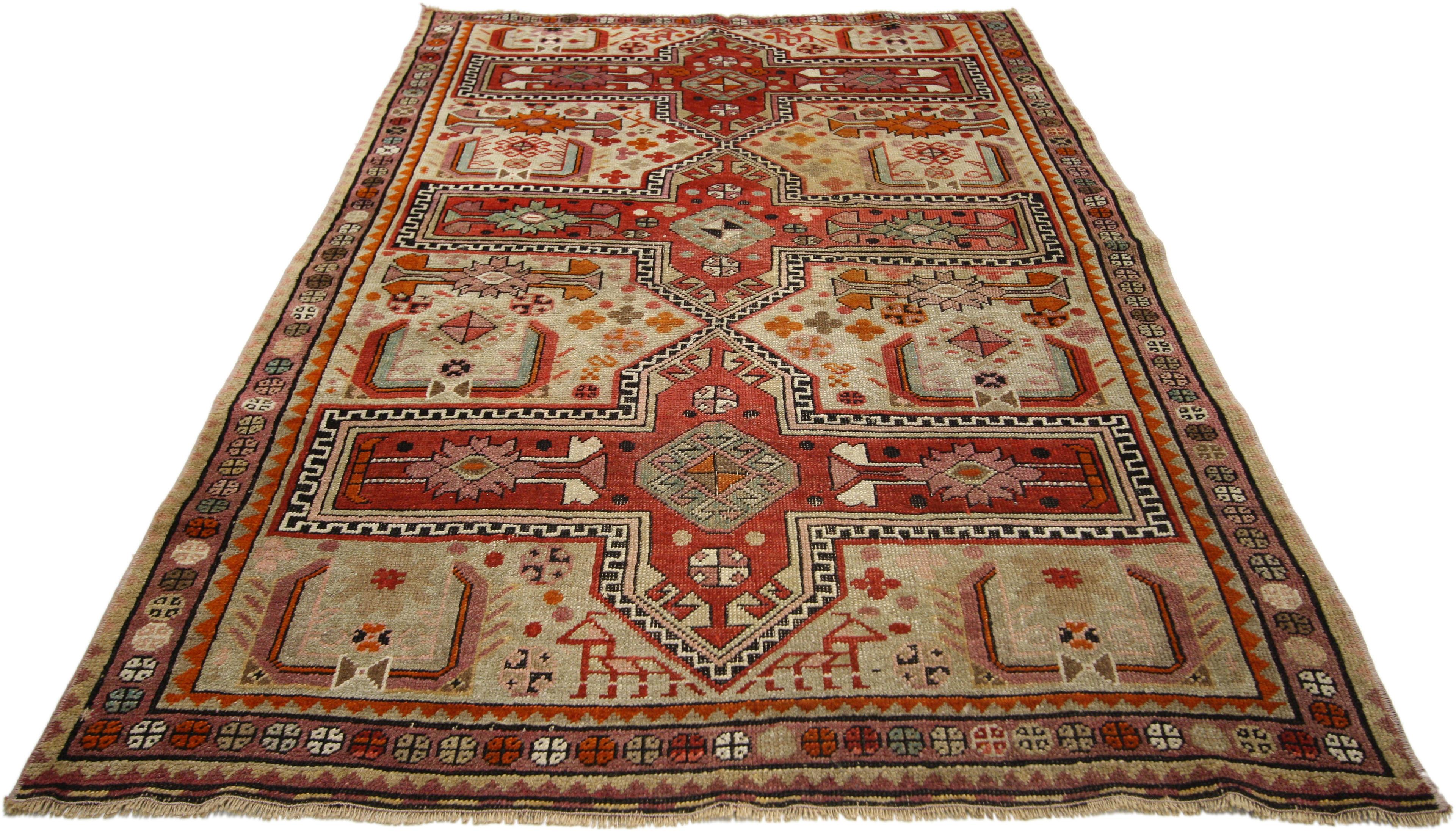 Hand-Knotted Vintage Turkish Oushak Rug with Jacobean Style, Kitchen, Foyer or Entry Rug