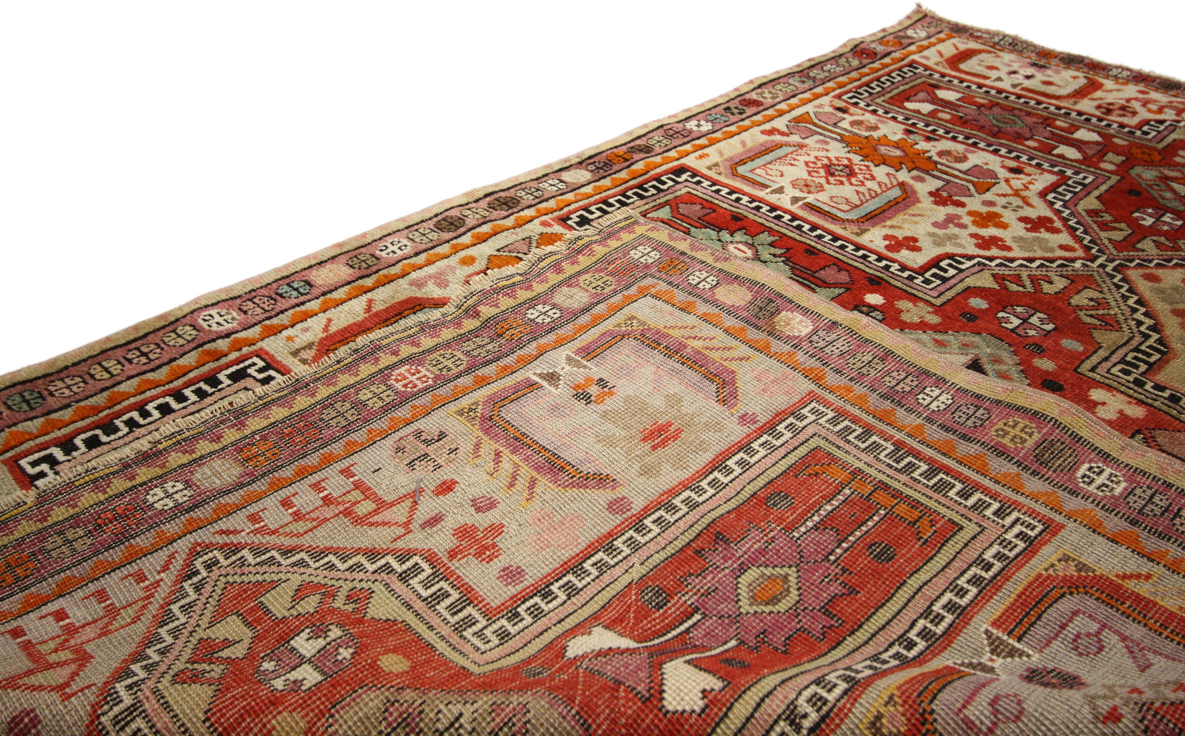 Vintage Turkish Oushak Rug with Jacobean Style, Kitchen, Foyer or Entry Rug In Good Condition In Dallas, TX