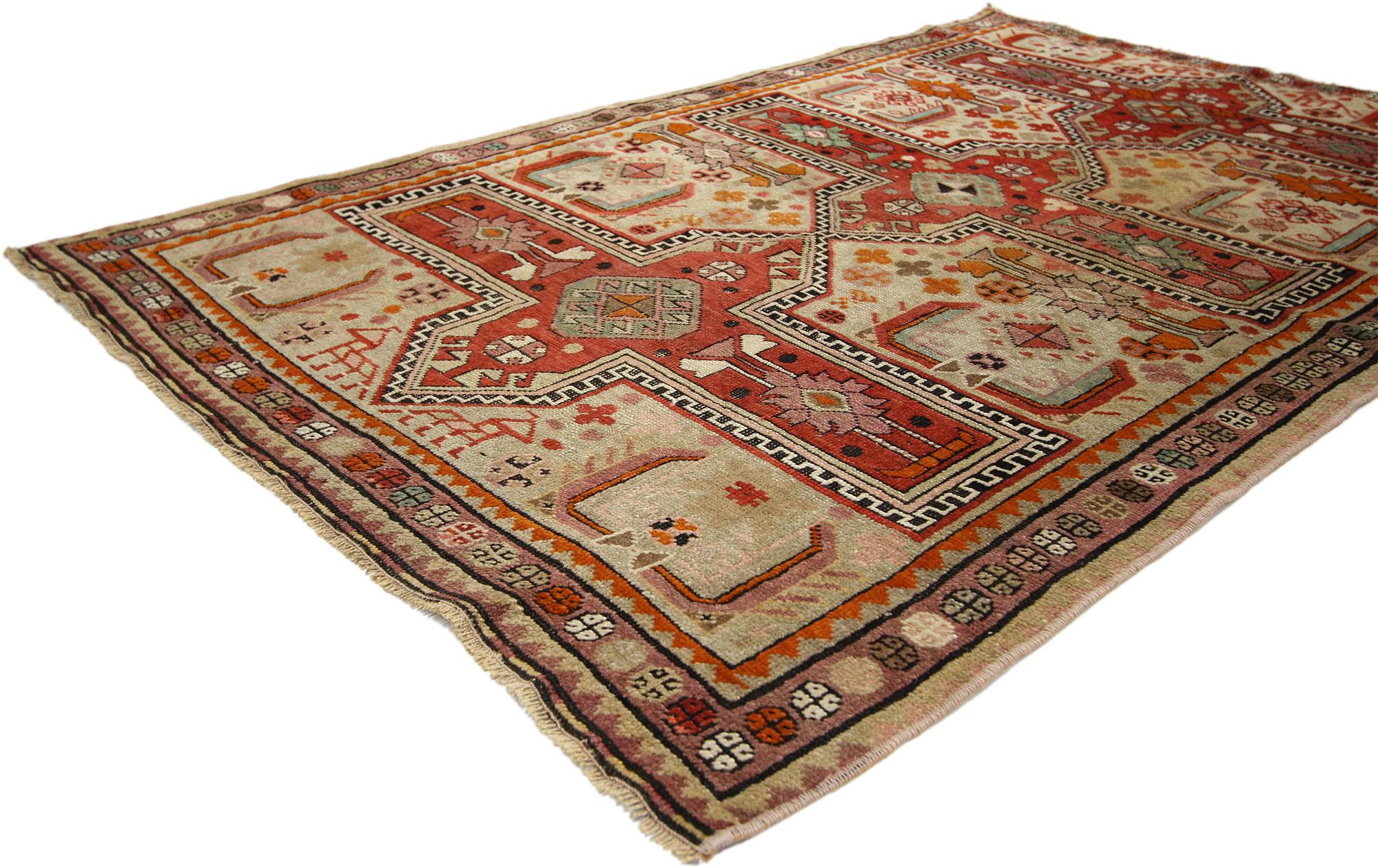 Wool Vintage Turkish Oushak Rug with Jacobean Style, Kitchen, Foyer or Entry Rug
