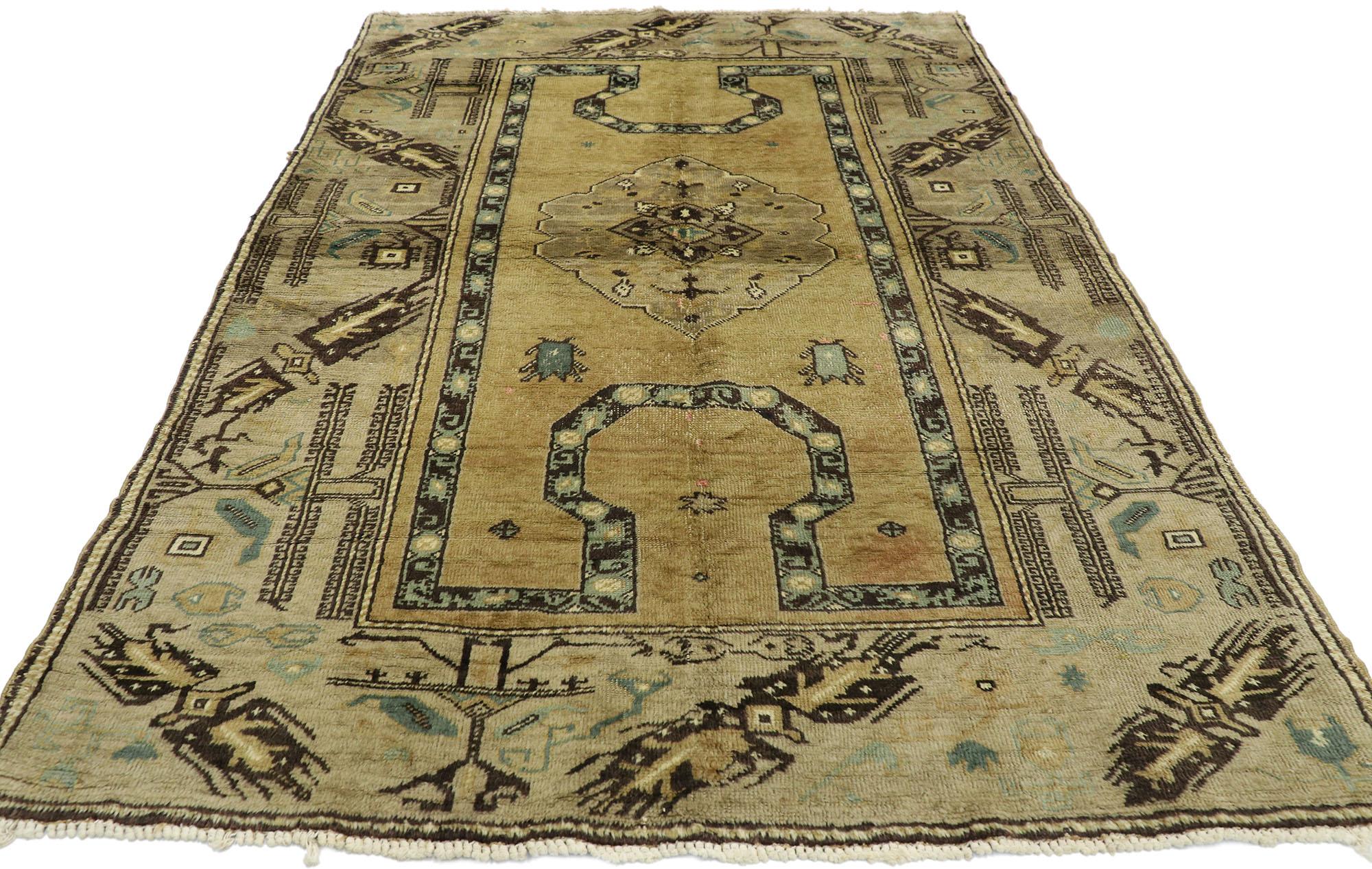 Hand-Knotted Vintage Turkish Oushak Rug with Late Victorian Style For Sale