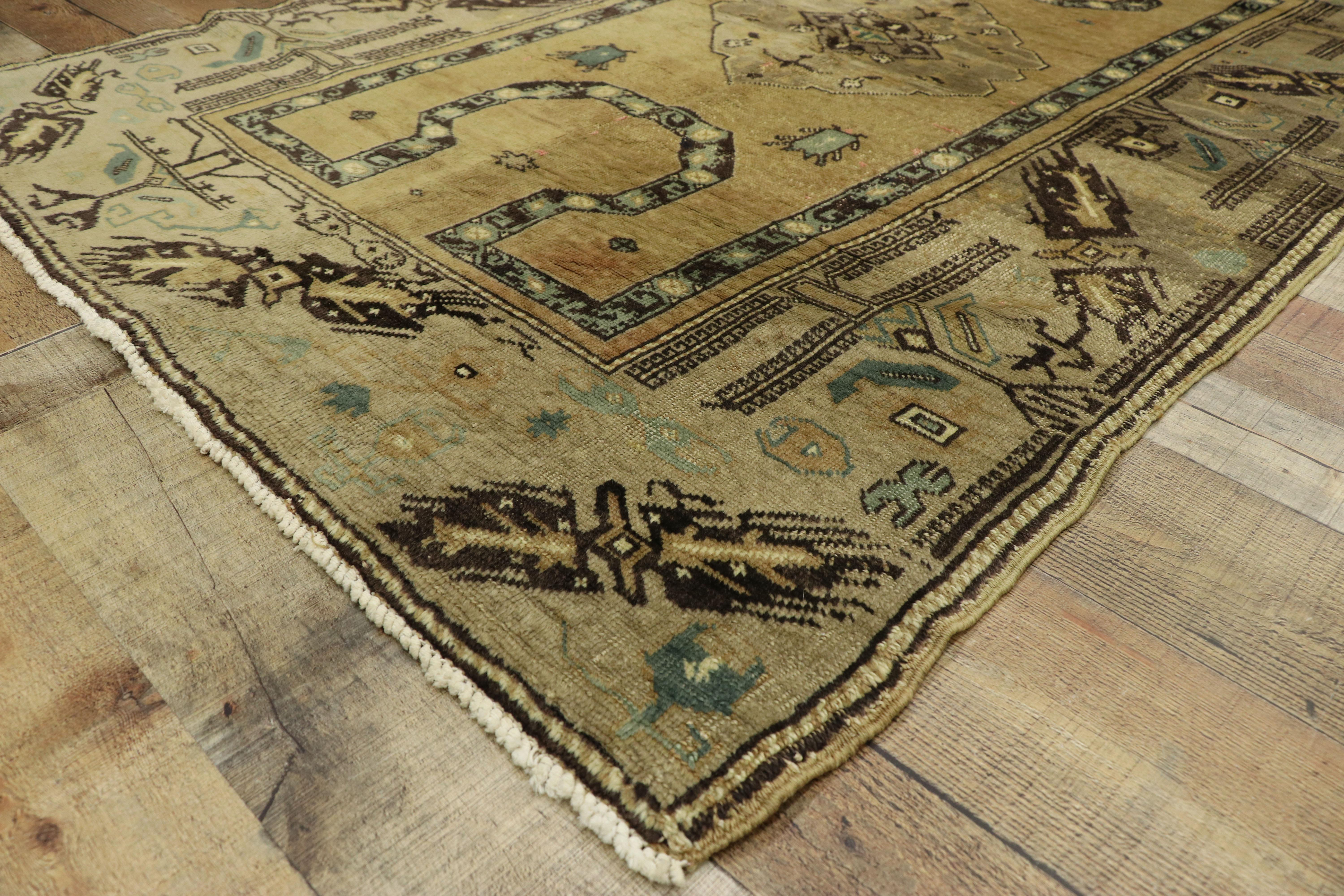 Wool Vintage Turkish Oushak Rug with Late Victorian Style For Sale