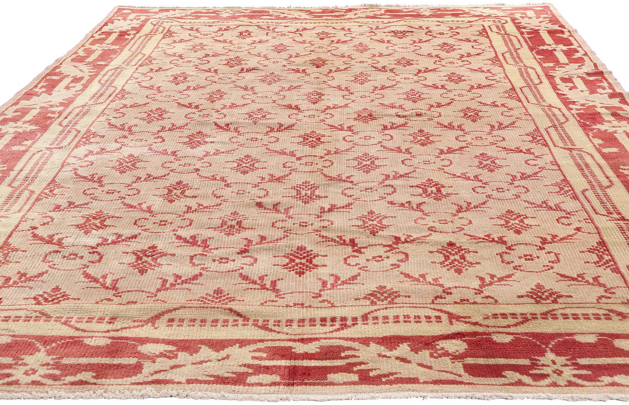 Hand-Knotted 1910's Pink Turkish Oushak Carpet with Modern Style For Sale