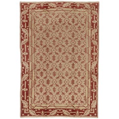 Türkischer Oushak-Teppich im Vintage-Stil mit Gitter und Blattrand, traditioneller Stil