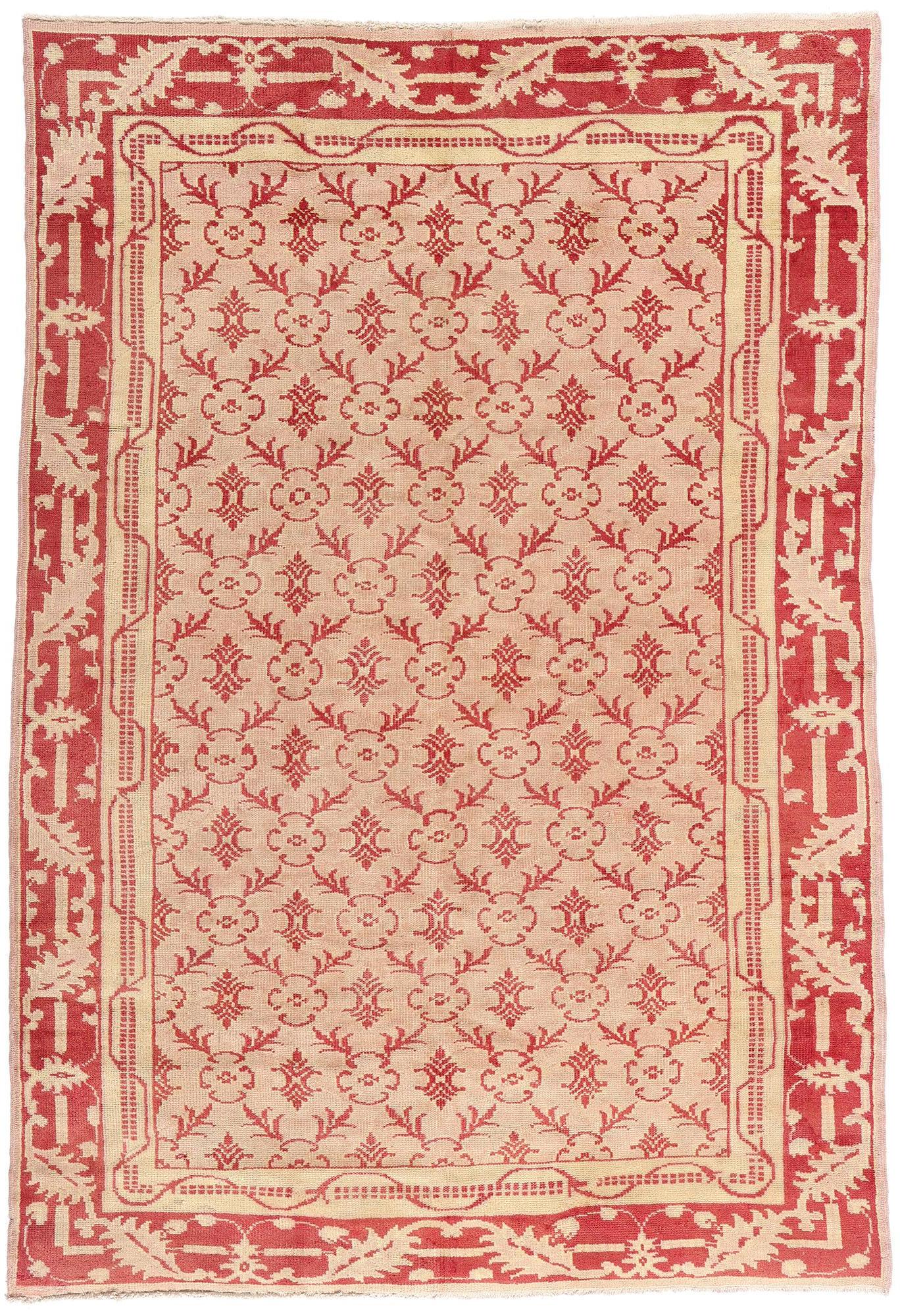 1910's Pink Turkish Oushak Carpet with Modern Style