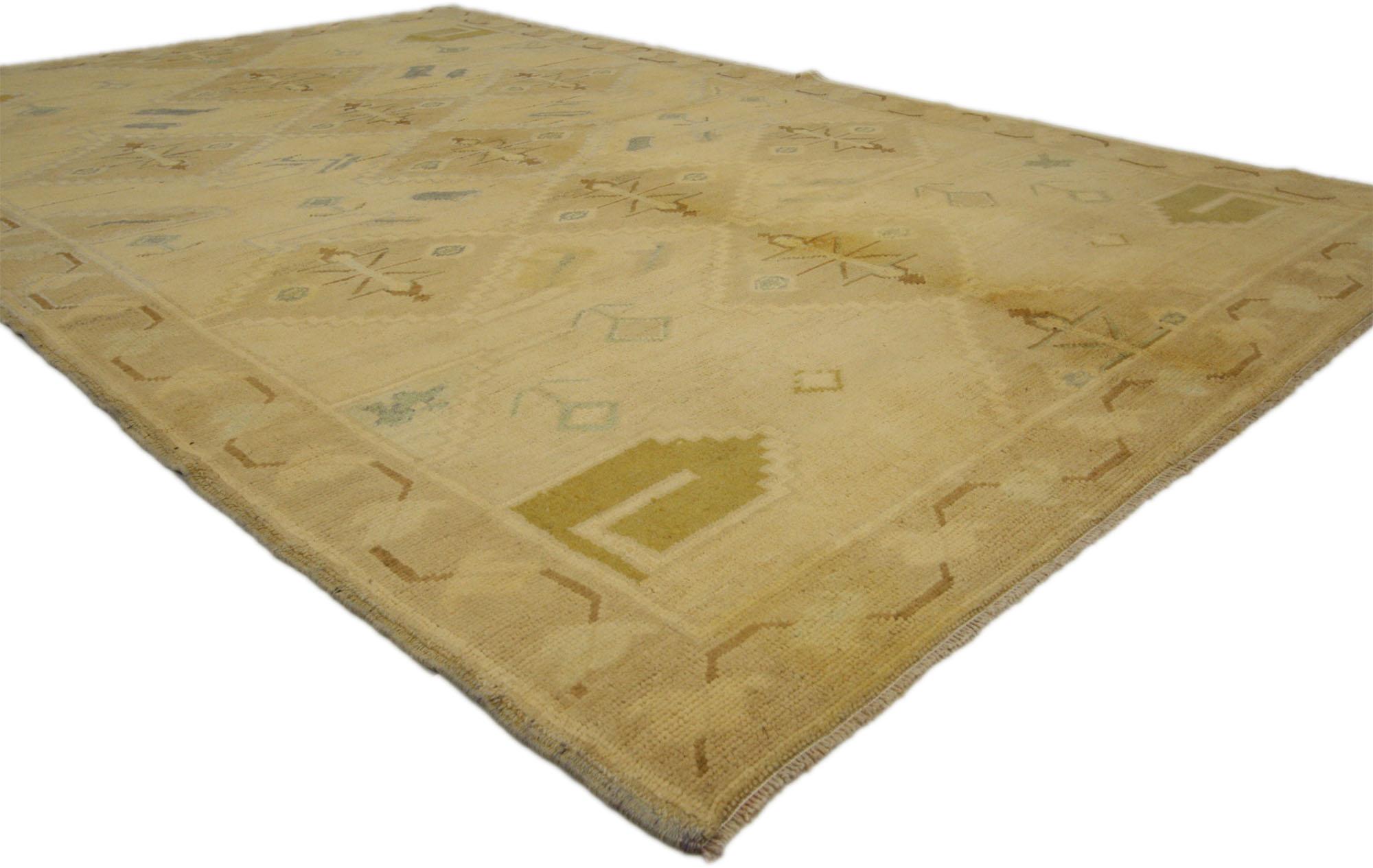 Hand-Knotted Vintage Turkish Oushak Rug with Modern Shaker Style For Sale