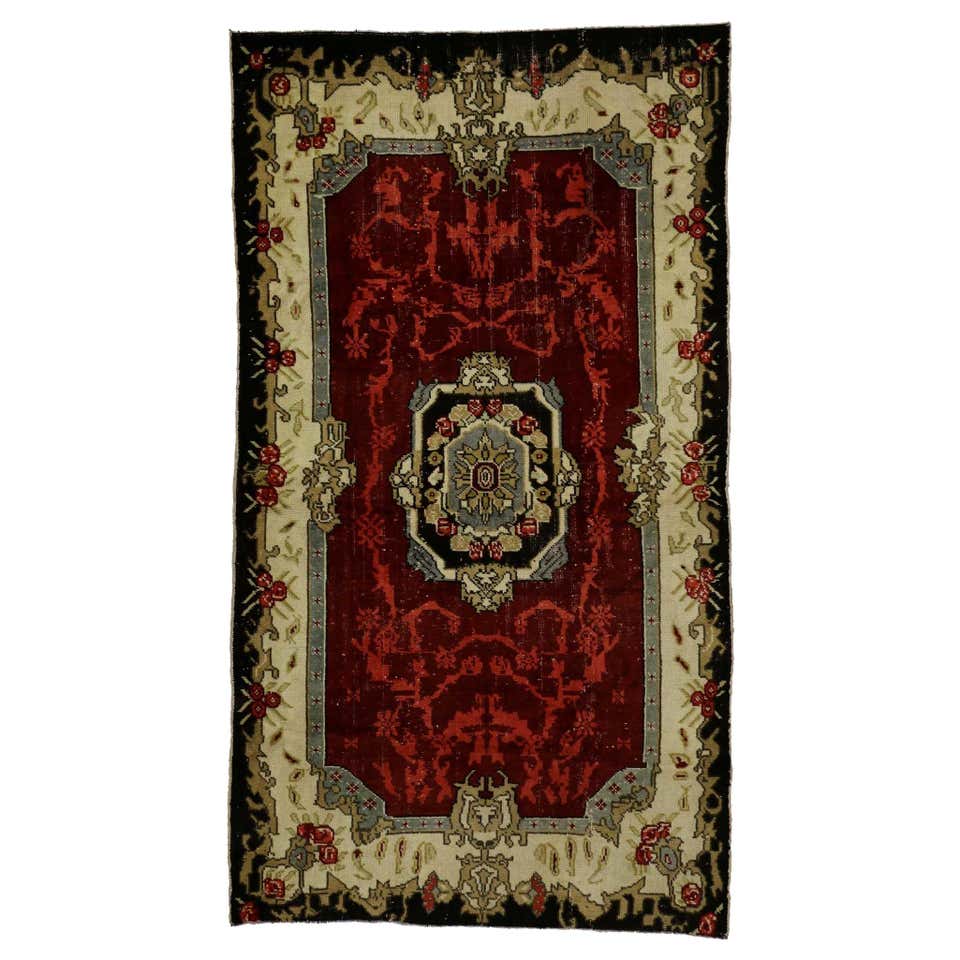 Vintage Turkish Oushak Area Rug with Luxe Medieval and Jacobean Style ...
