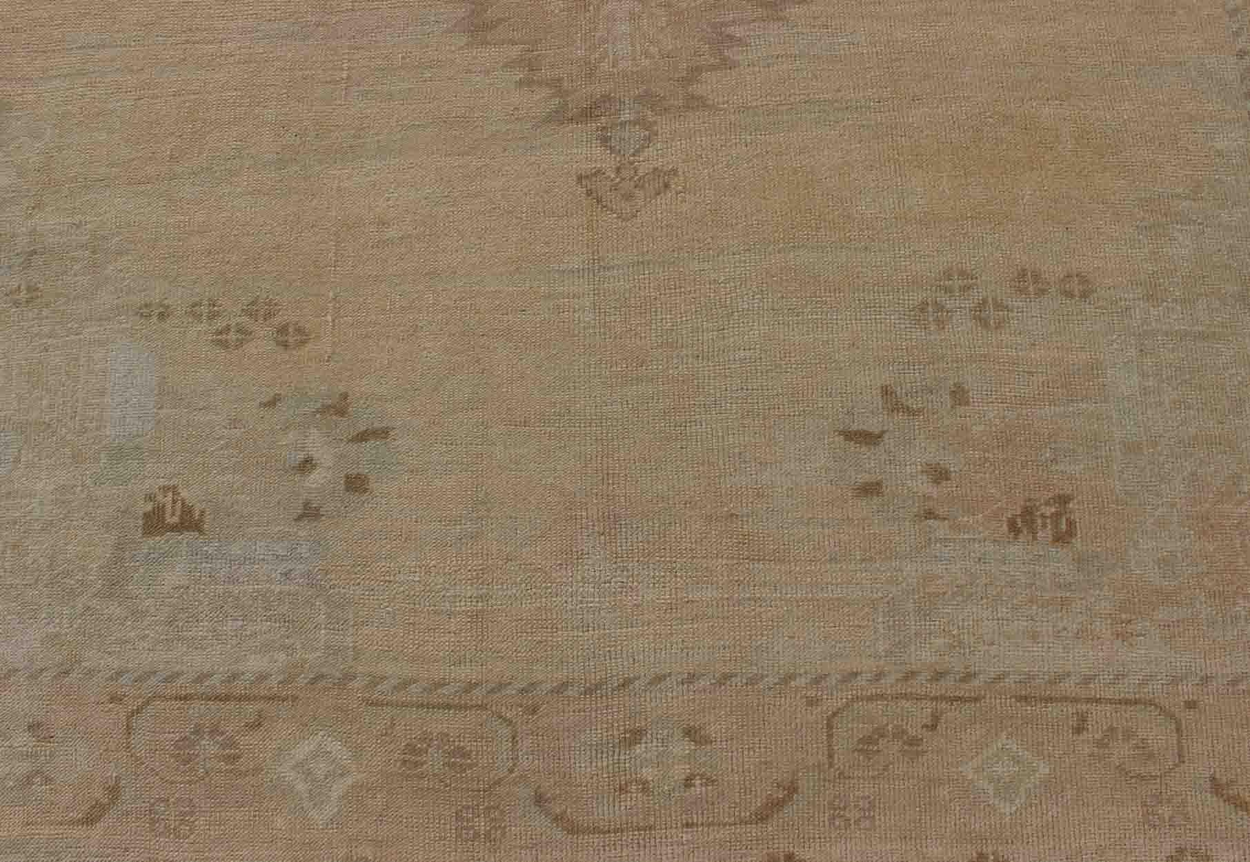 Vintage Turkish Oushak Rug with Medallion Design in Camel, Taupe, and Tan For Sale 2