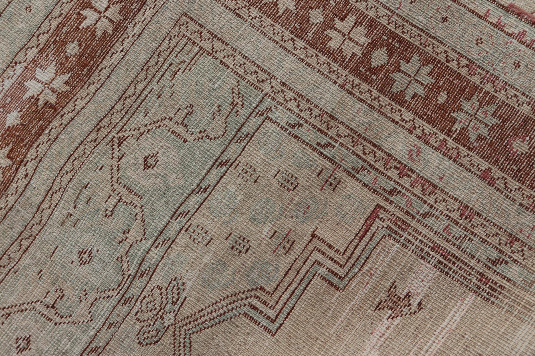 Vintage Turkish Oushak Rug with Medallion Design in Taupe, Light Green, & Brown For Sale 4