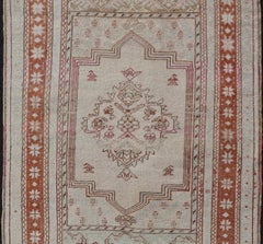 Vintage Turkish Oushak Rug with Medallion Design in Taupe, Light Green, & Brown