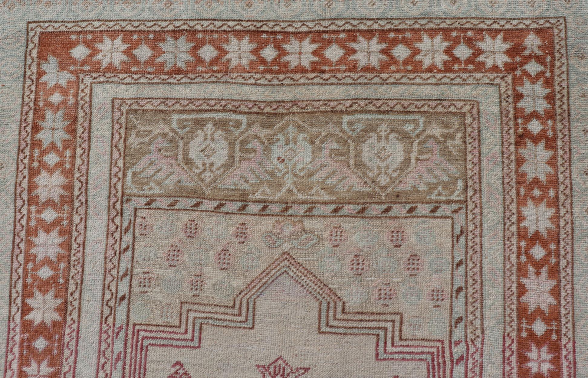 Vintage Turkish Oushak Rug with Medallion Design in Taupe, Light Green, & Brown For Sale 1