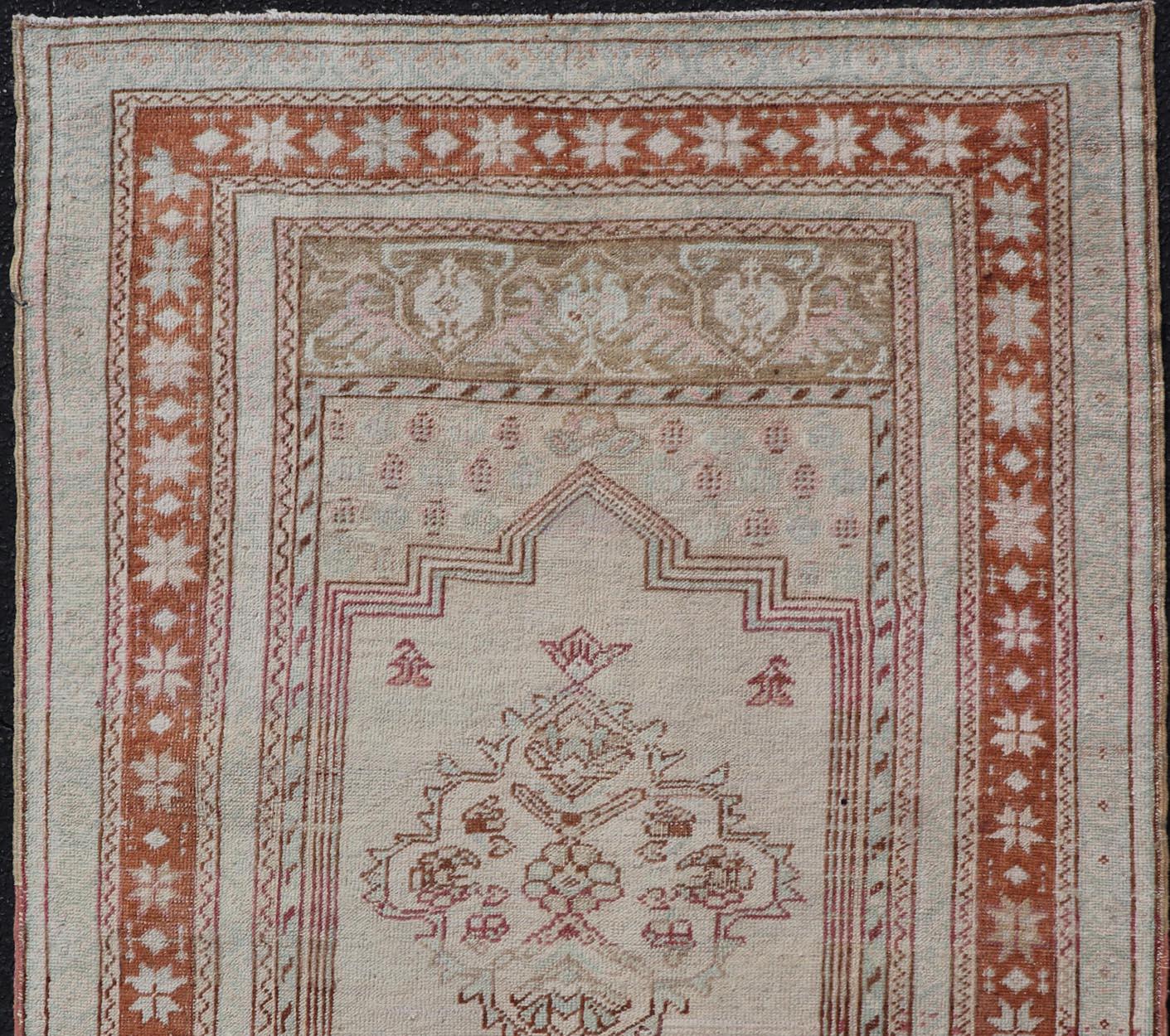 Vintage Turkish Oushak Rug with Medallion Design in Taupe, Light Green, & Brown For Sale 2