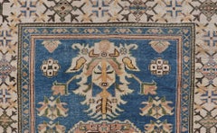 Vintage Turkish Oushak Rug with Medallion Design On A Blue Field 4'8" X7'2"