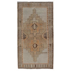 Vintage Turkish Oushak Rug With Medallions in Earthy Color Tones with Orange