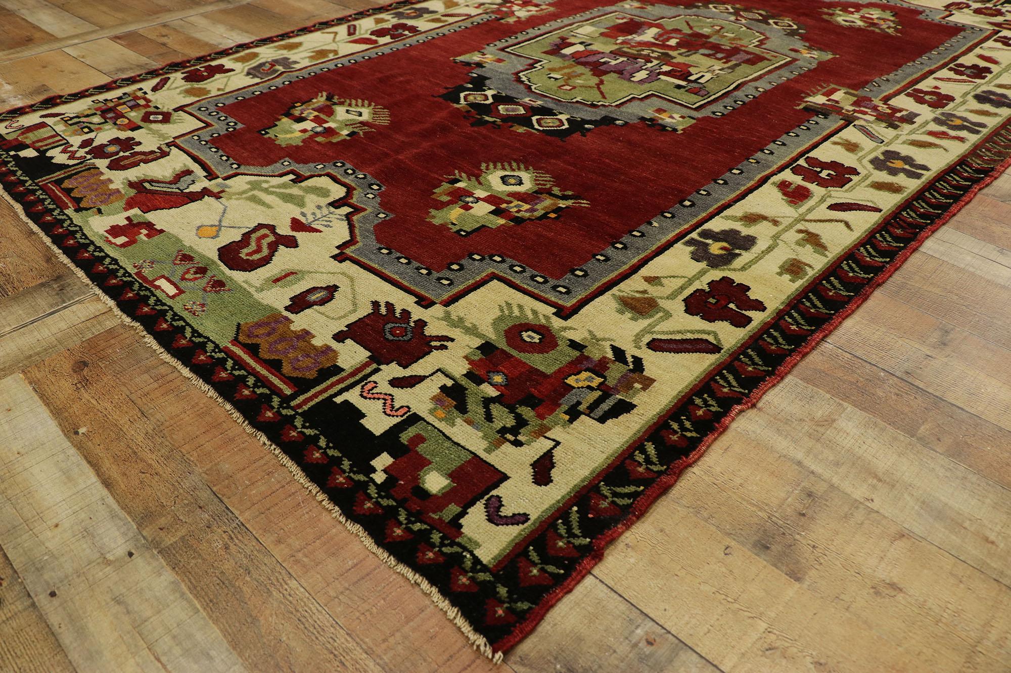 Vintage Turkish Oushak Rug with Medieval English Tudor Style In Good Condition For Sale In Dallas, TX