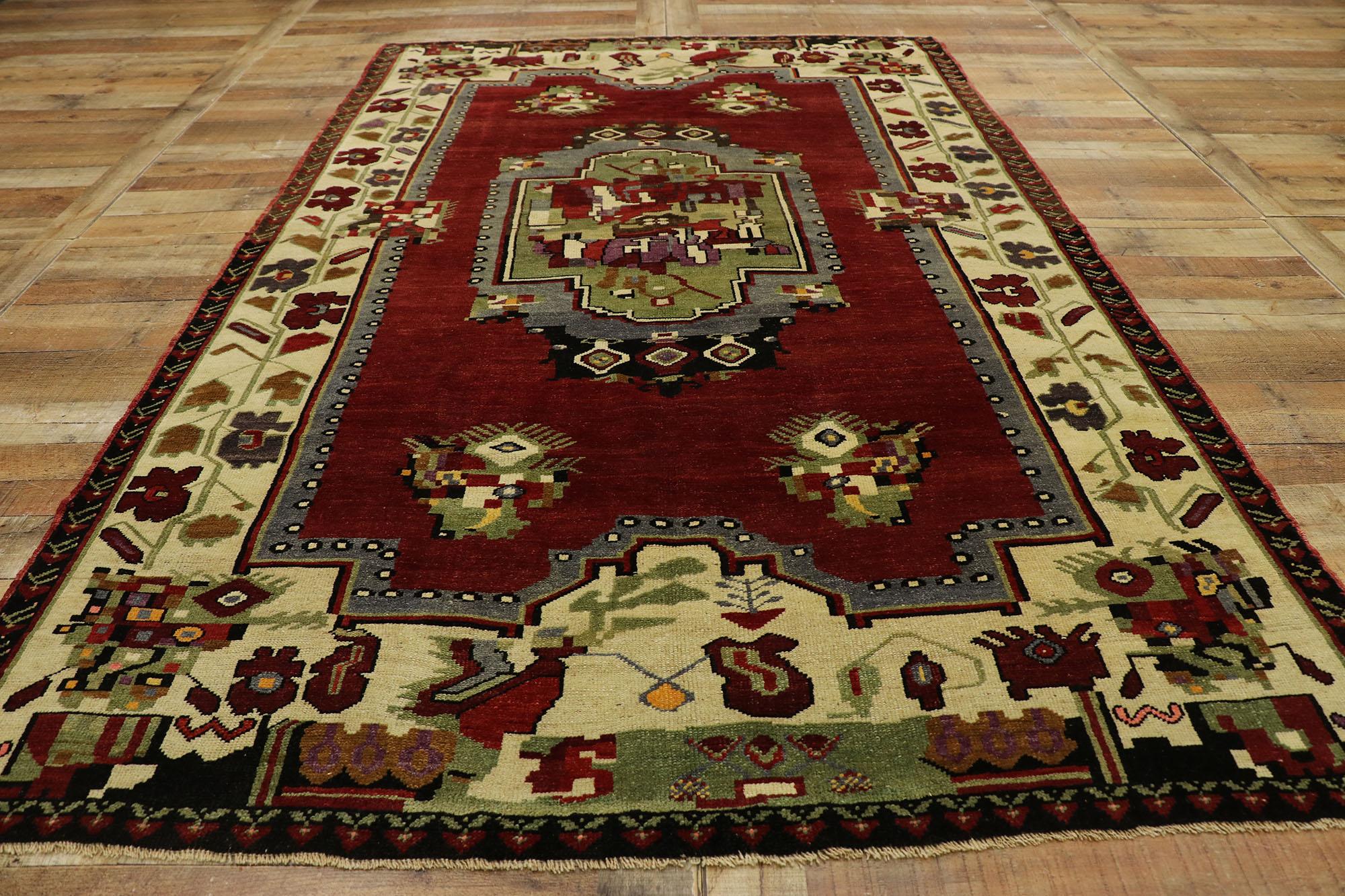 20th Century Vintage Turkish Oushak Rug with Medieval English Tudor Style For Sale
